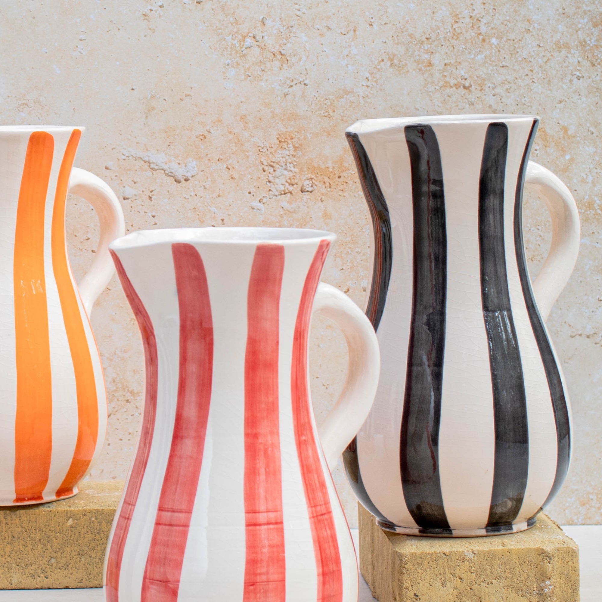 Handmade Striped Ceramic Jug - Red