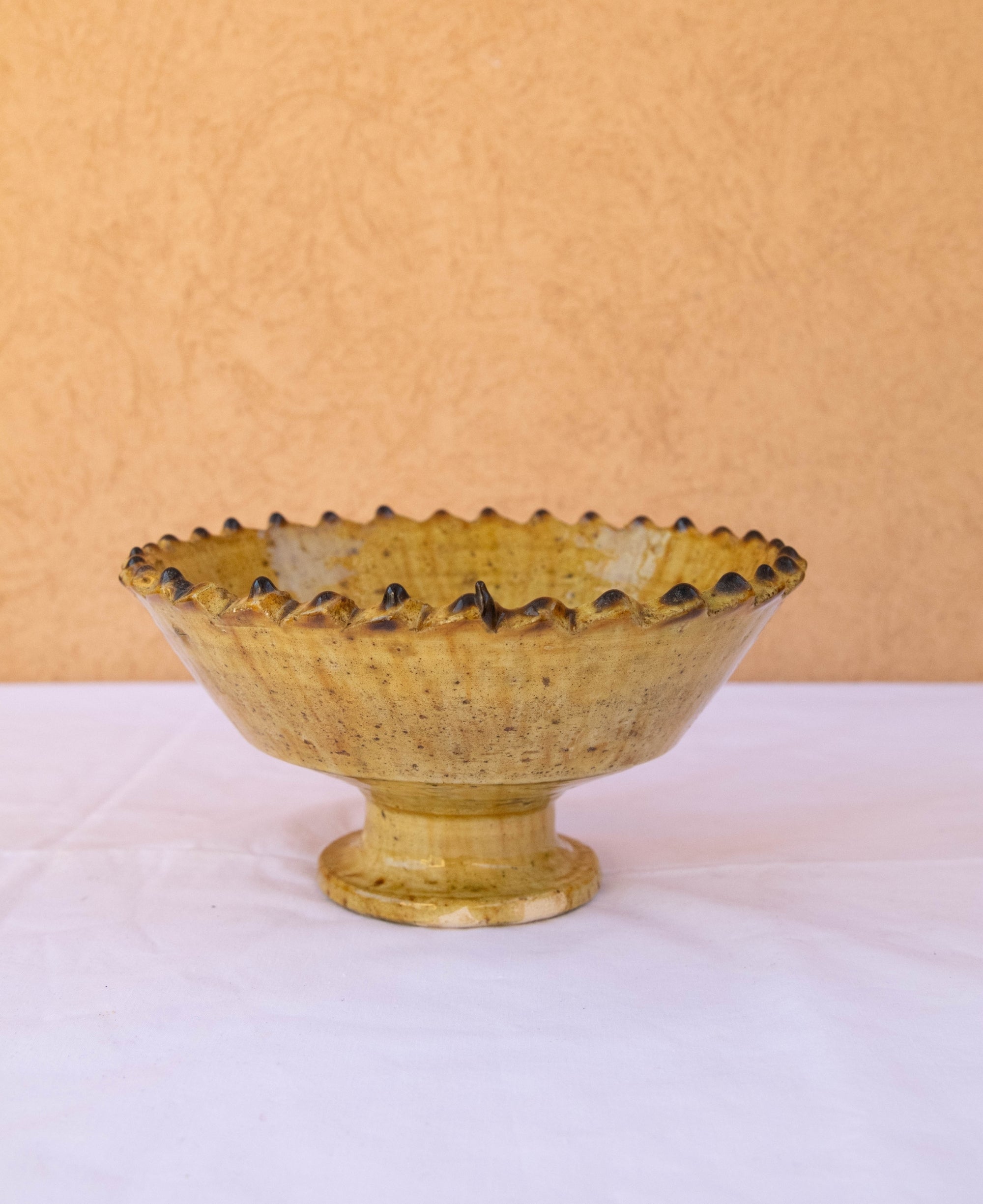 Tamegroute Ochre Pedestal Bowl – Handmade Moroccan Ceramic