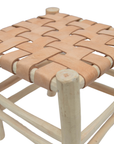 Moroccan Laurel Wood Footstool: Braided Leather Seating