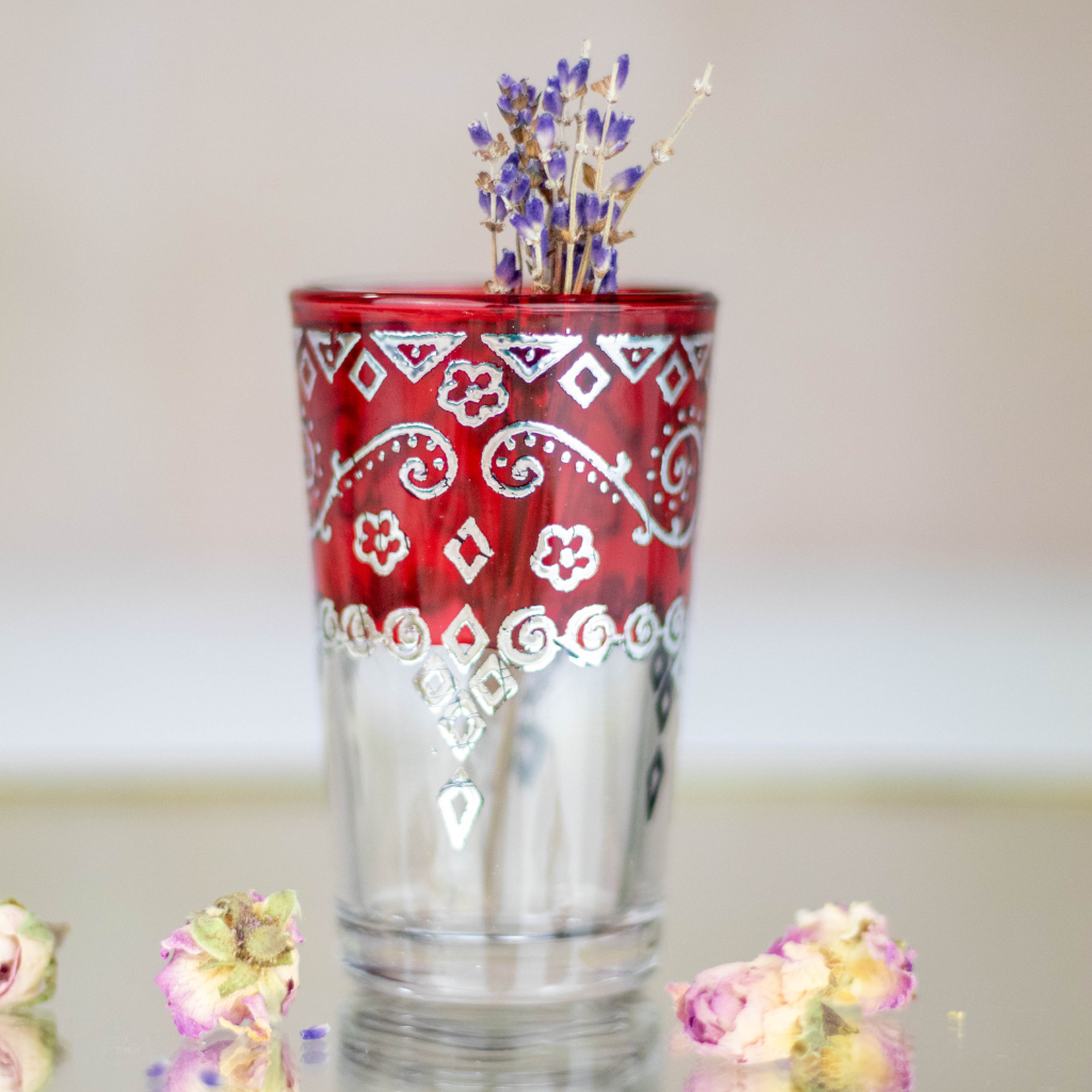 Moroccan Tea Glasses Multi-Coloured with Silver Pattern Set of 6