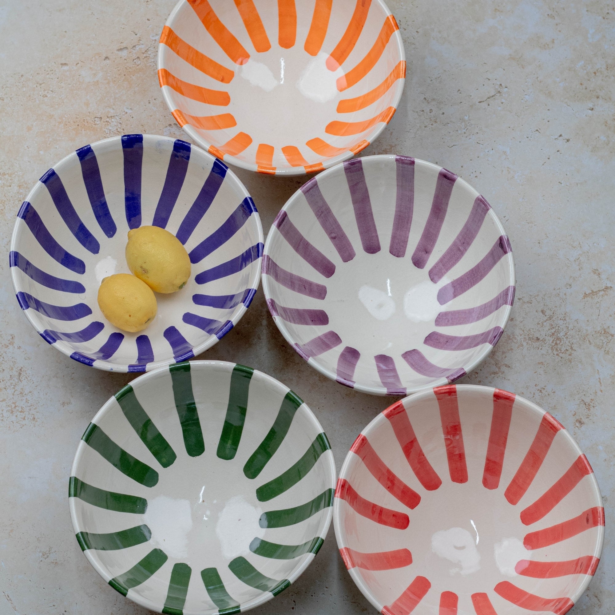 Handmade Moroccan Ceramic Bowl - Red Stripes