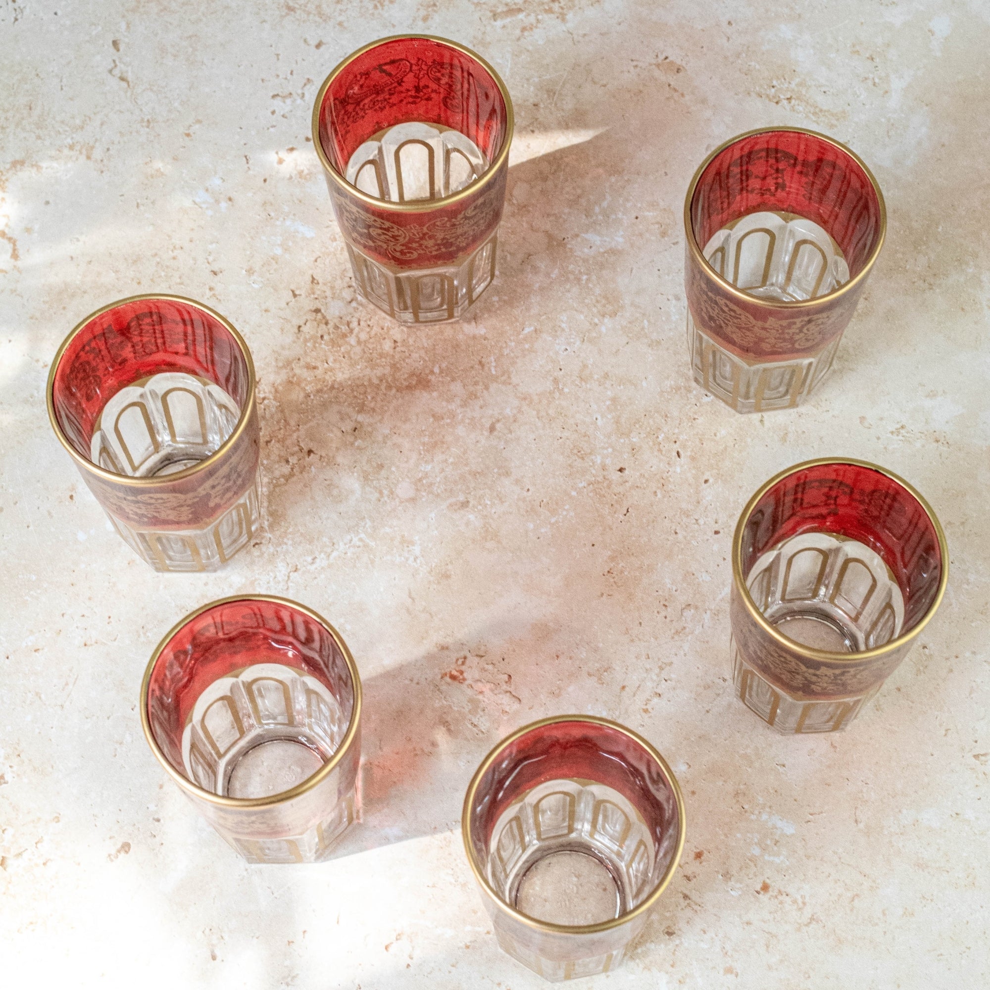 Moroccan Tea Glasses – Ruby Red & Gold Set of 6