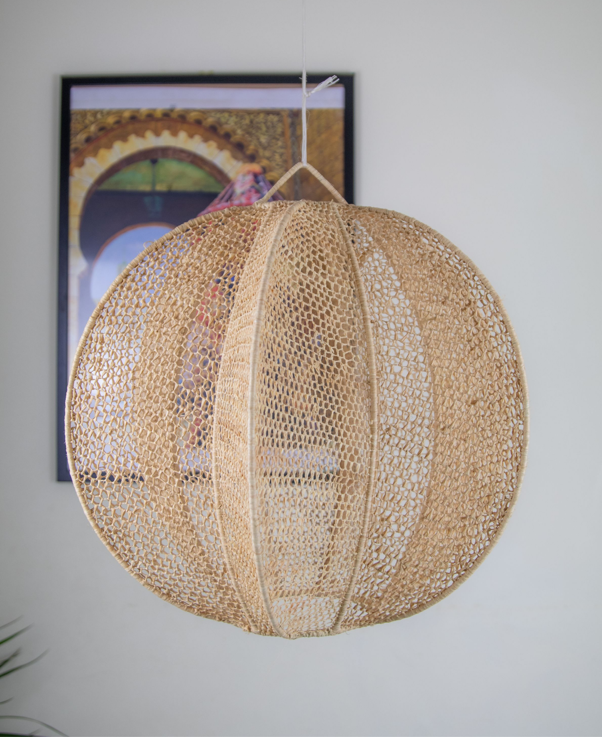 Boho Chic Raffia Lace Suspension Ball Ceiling Pendant Light - Unique Ceiling Lamp