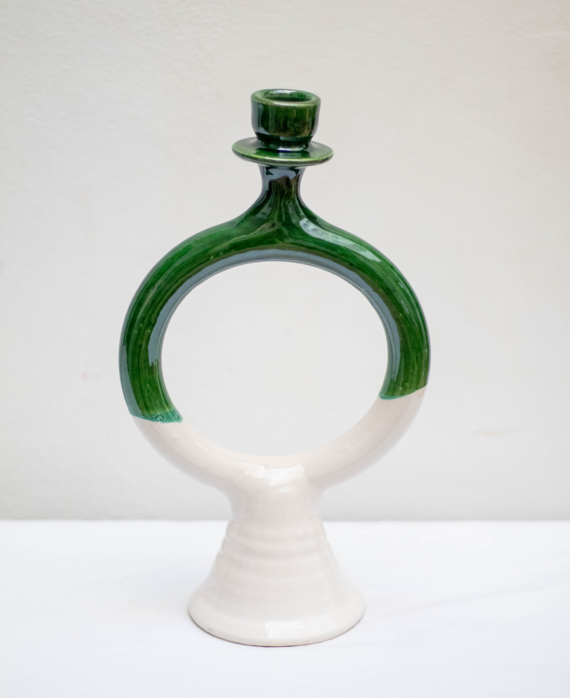 Handmade Green Ceramic Glazed Candlestick Holder
