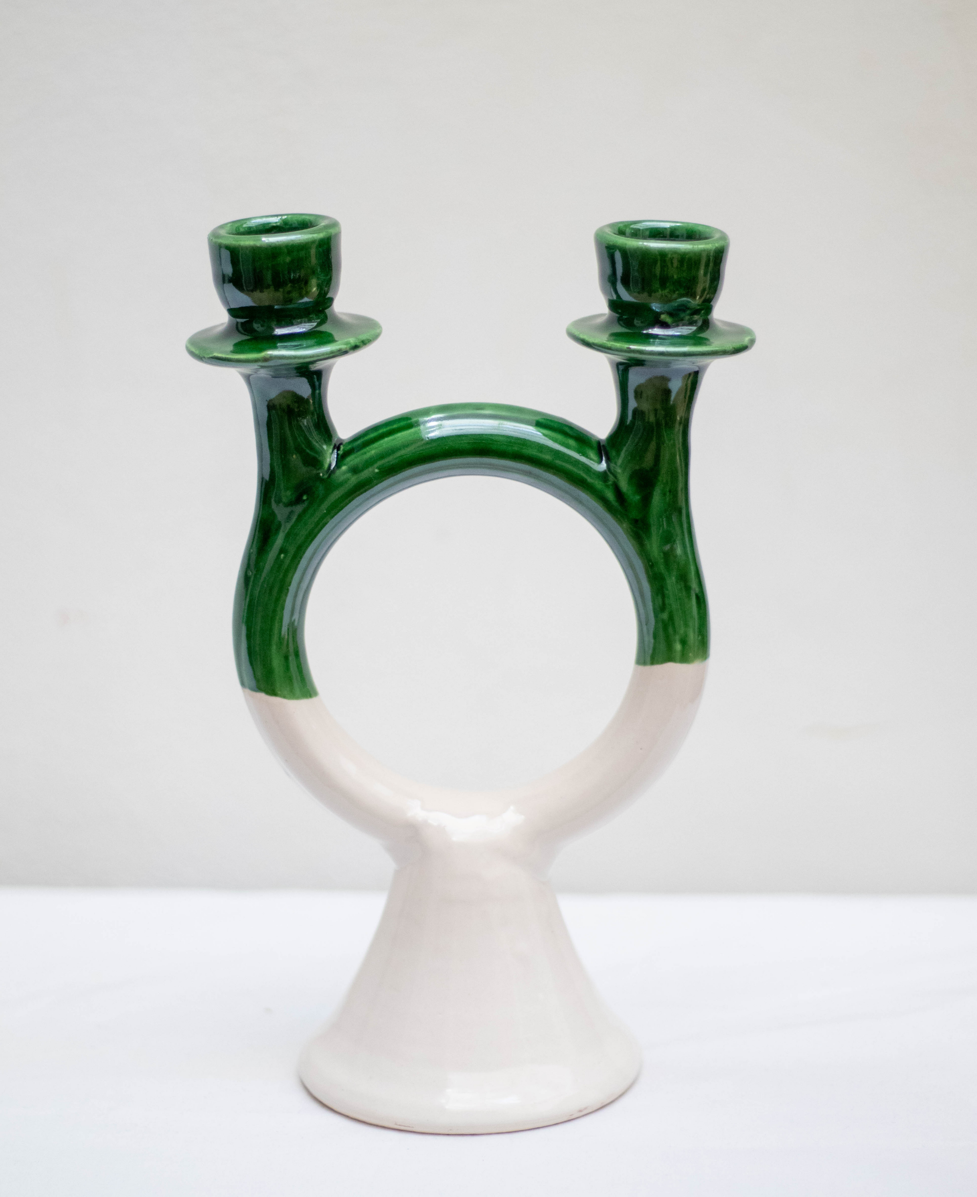 Handmade Green Ceramic Glazed Candlestick Candleholder