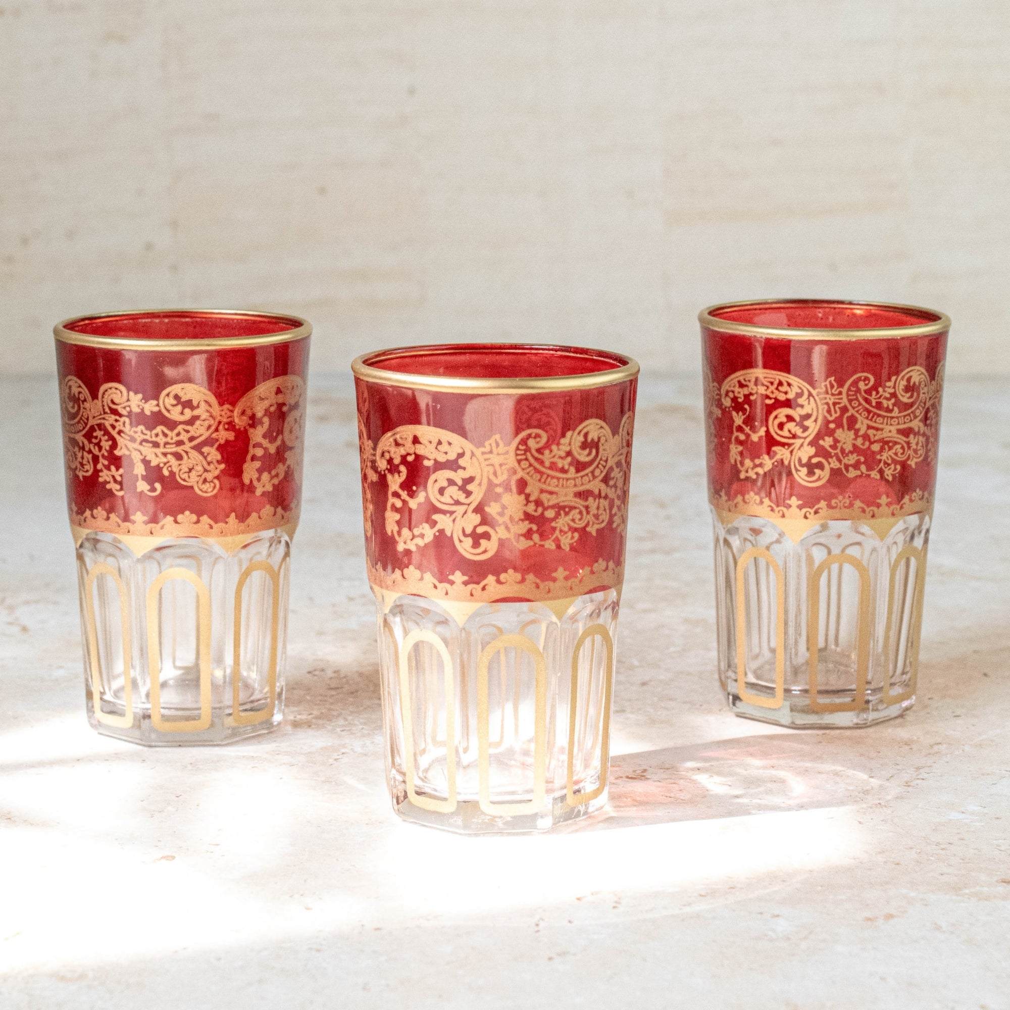 Moroccan Tea Glasses – Ruby Red & Gold Set of 6