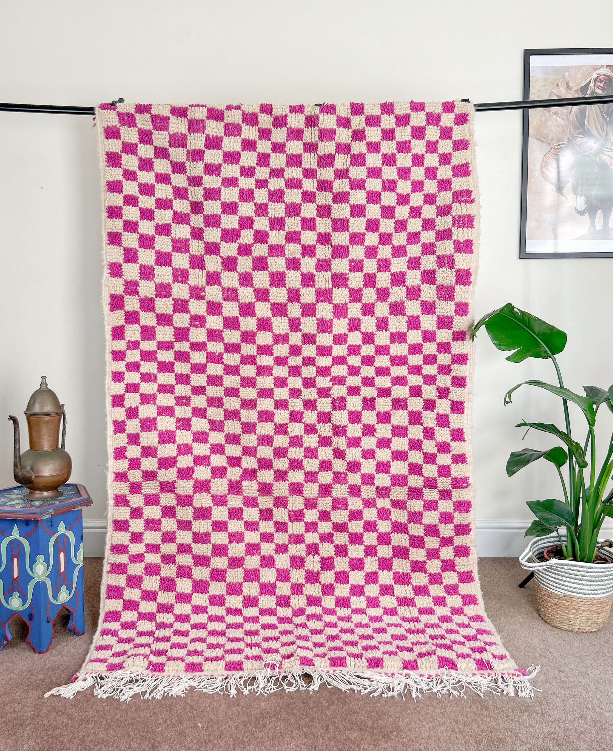 Moroccan Handmade Checkerboard Rug - Checkered Rugs  187cm x 116cm (Sky)