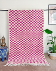 Moroccan Handmade Checkerboard Rug - Checkered Rugs  187cm x 116cm (Sky)