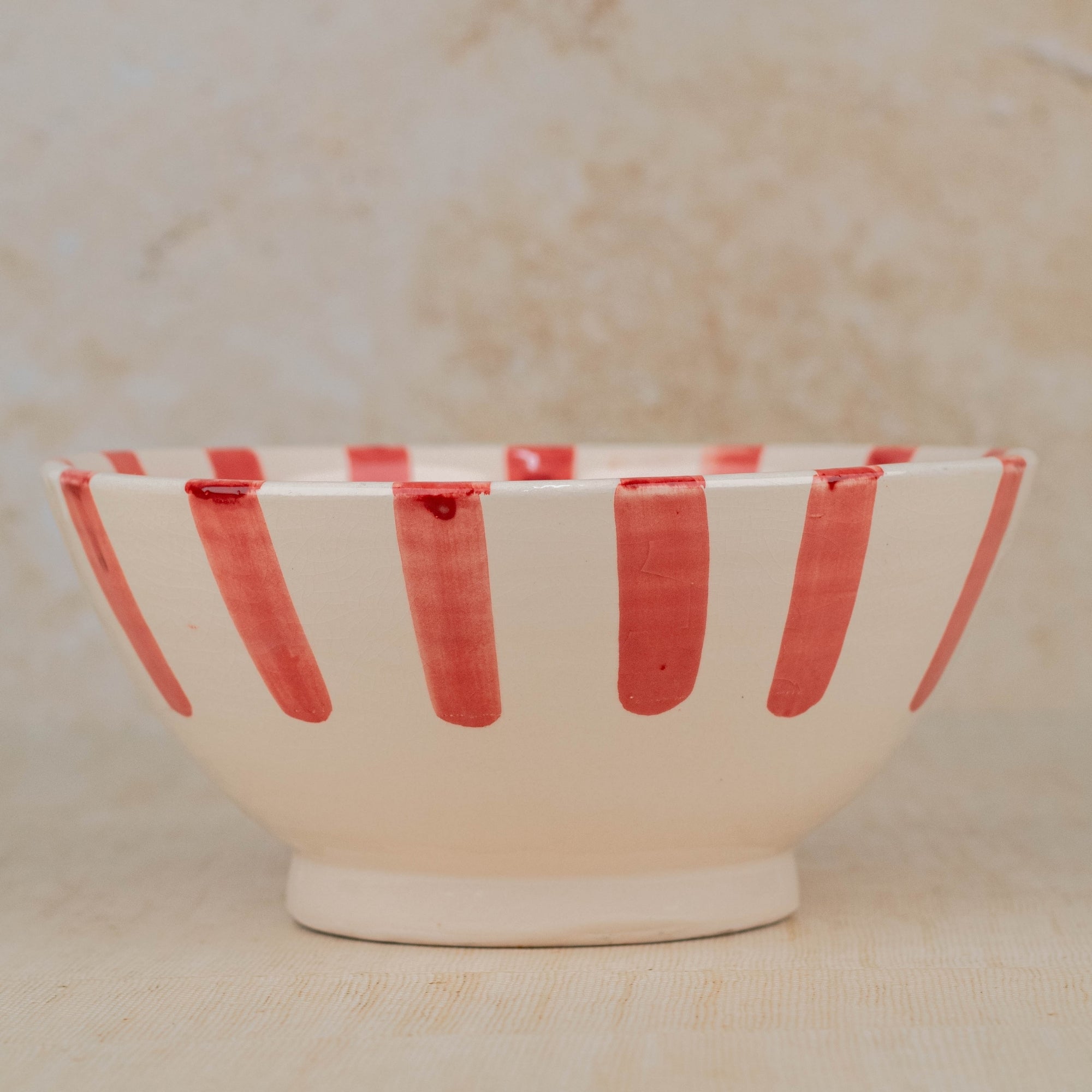 Handmade Moroccan Ceramic Bowl - Red Stripes