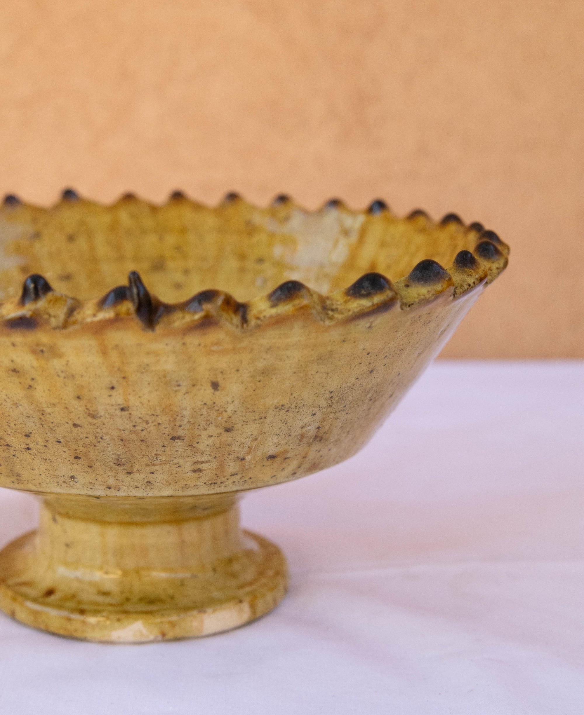 Tamegroute Ochre Pedestal Bowl – Handmade Moroccan Ceramic
