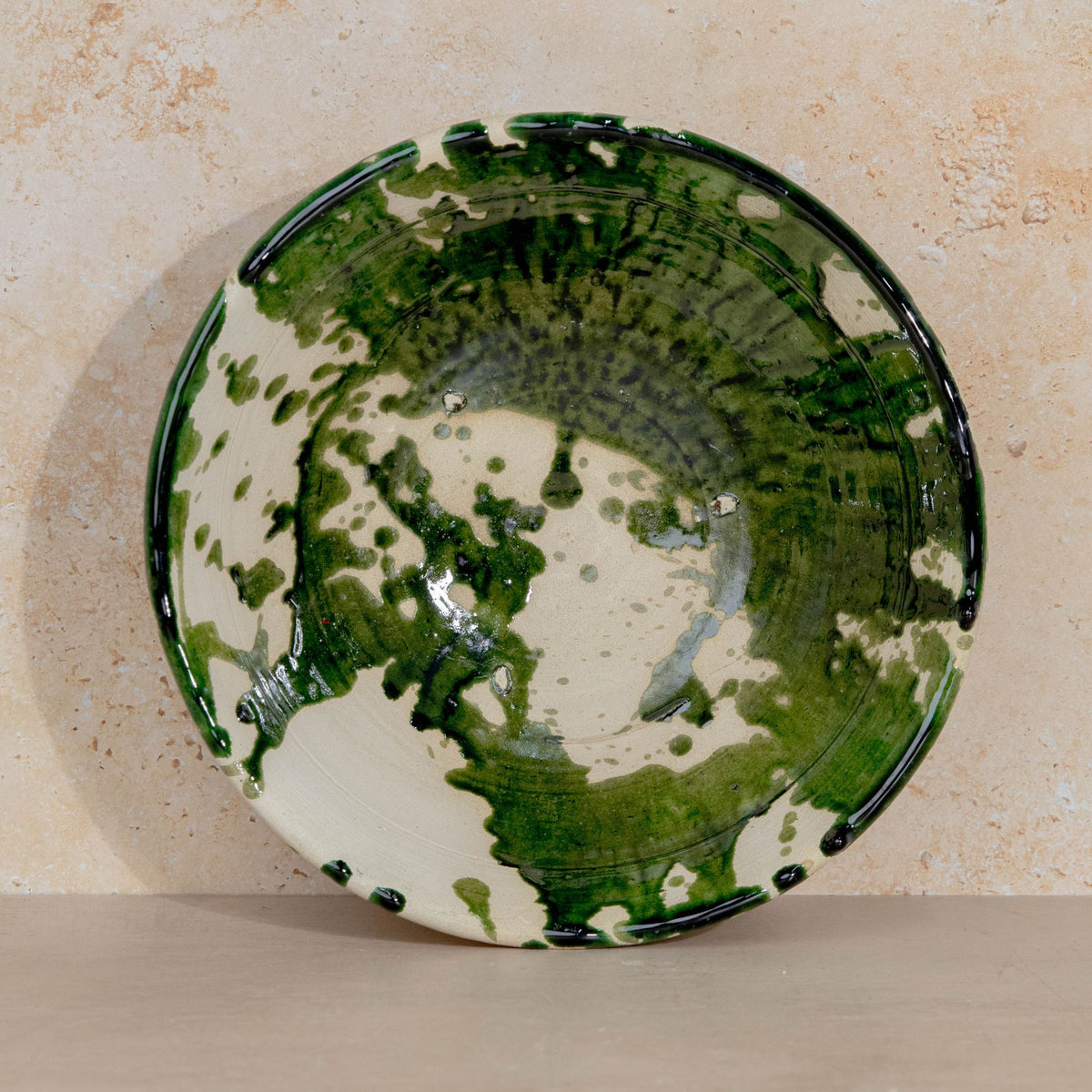Handmade Tamegroute Bowl - Green (Half-Glazed Splatter)