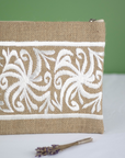 Moroccan Hand-Embroidered Hessian Clutch, White