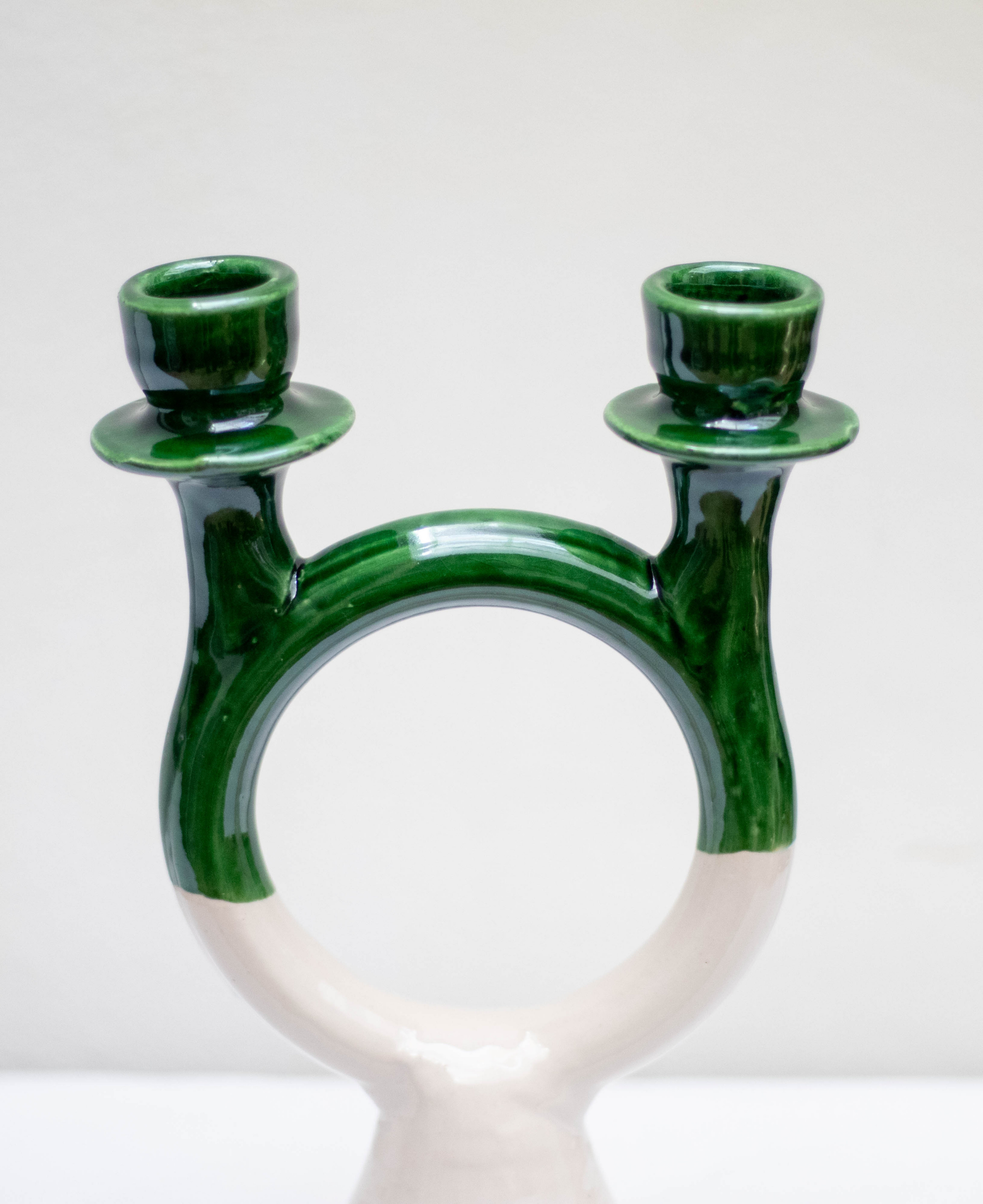 Handmade Green Ceramic Glazed Candlestick Candleholder
