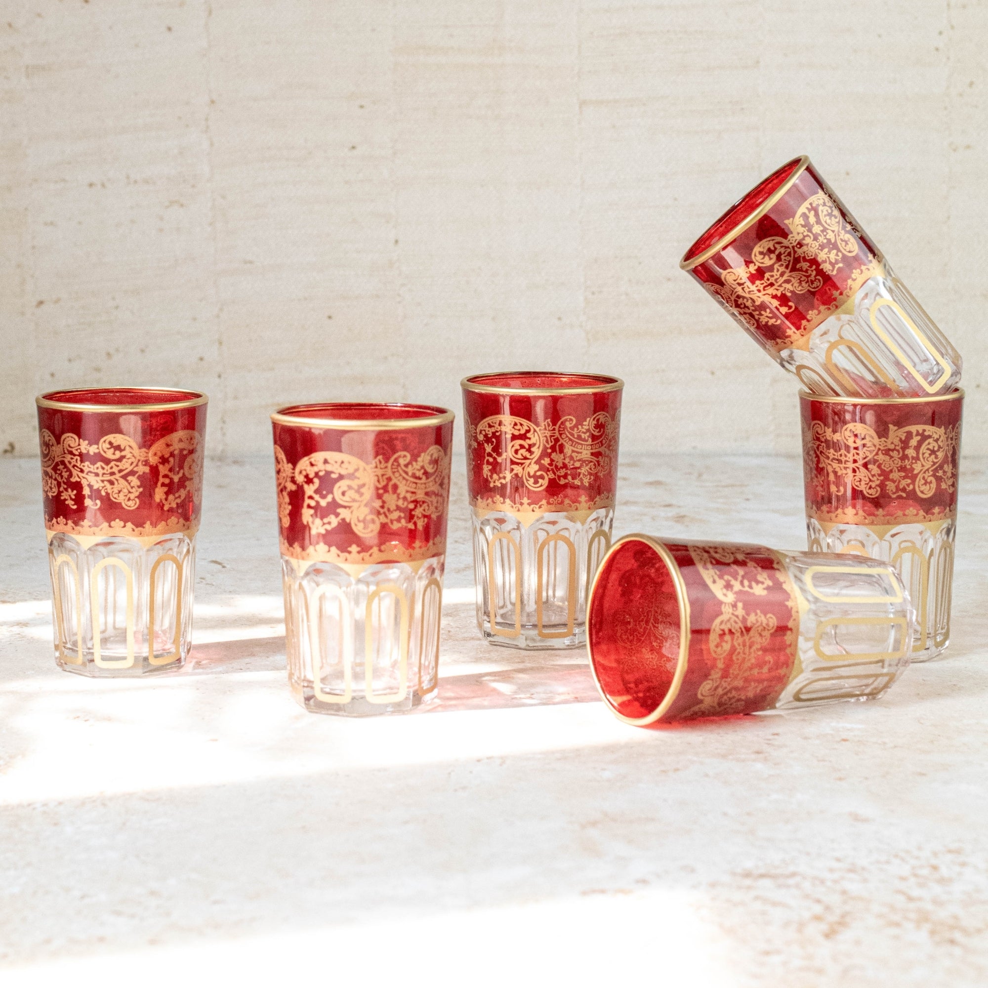 Moroccan Tea Glasses – Ruby Red & Gold Set of 6