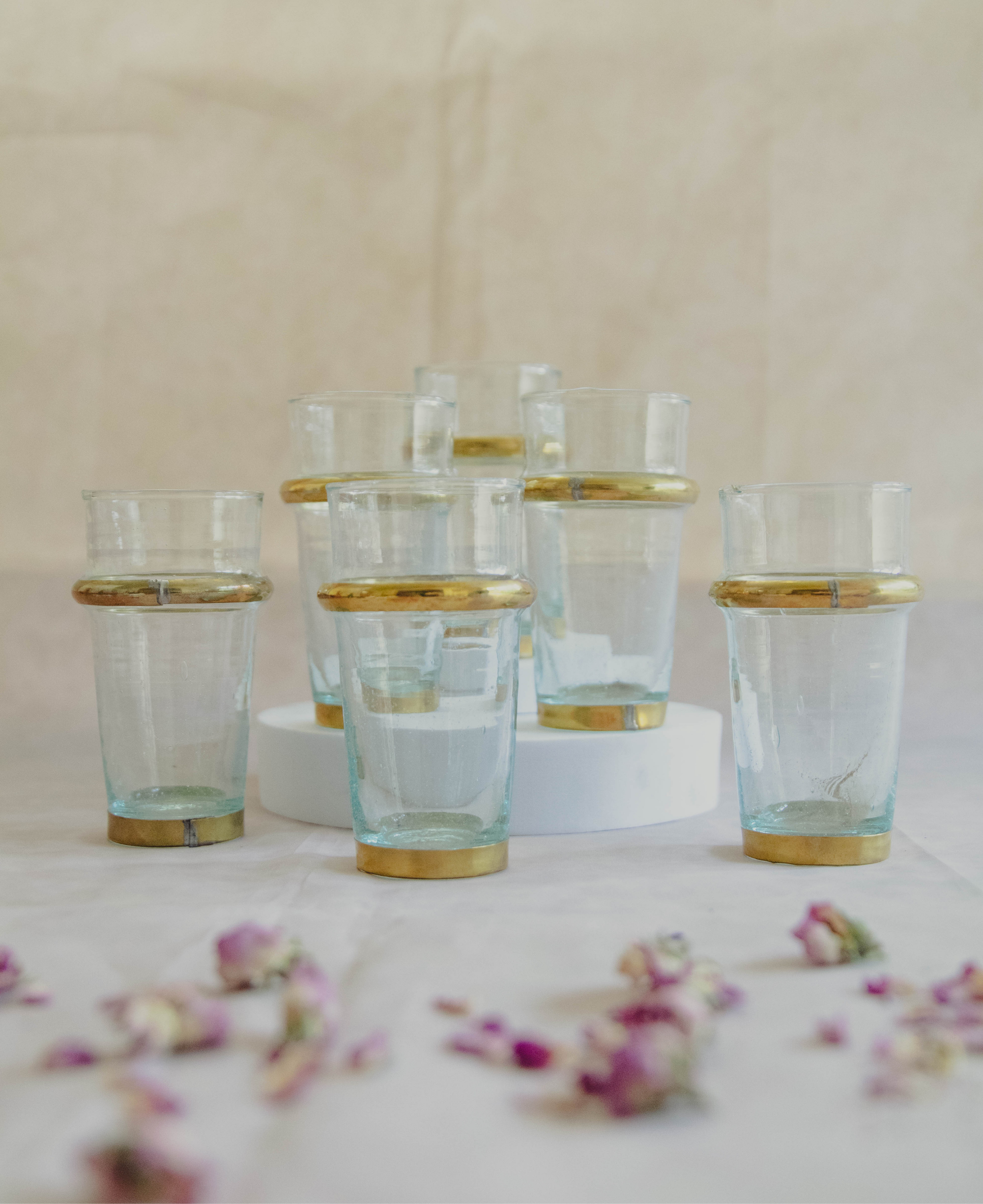 Set of 6 Hand-Blown Beldi Tea Glasses with Gold Accents - Moroccan Tea Glasses with Gold Rim - Tea cup - Moroccan Tea Glasses