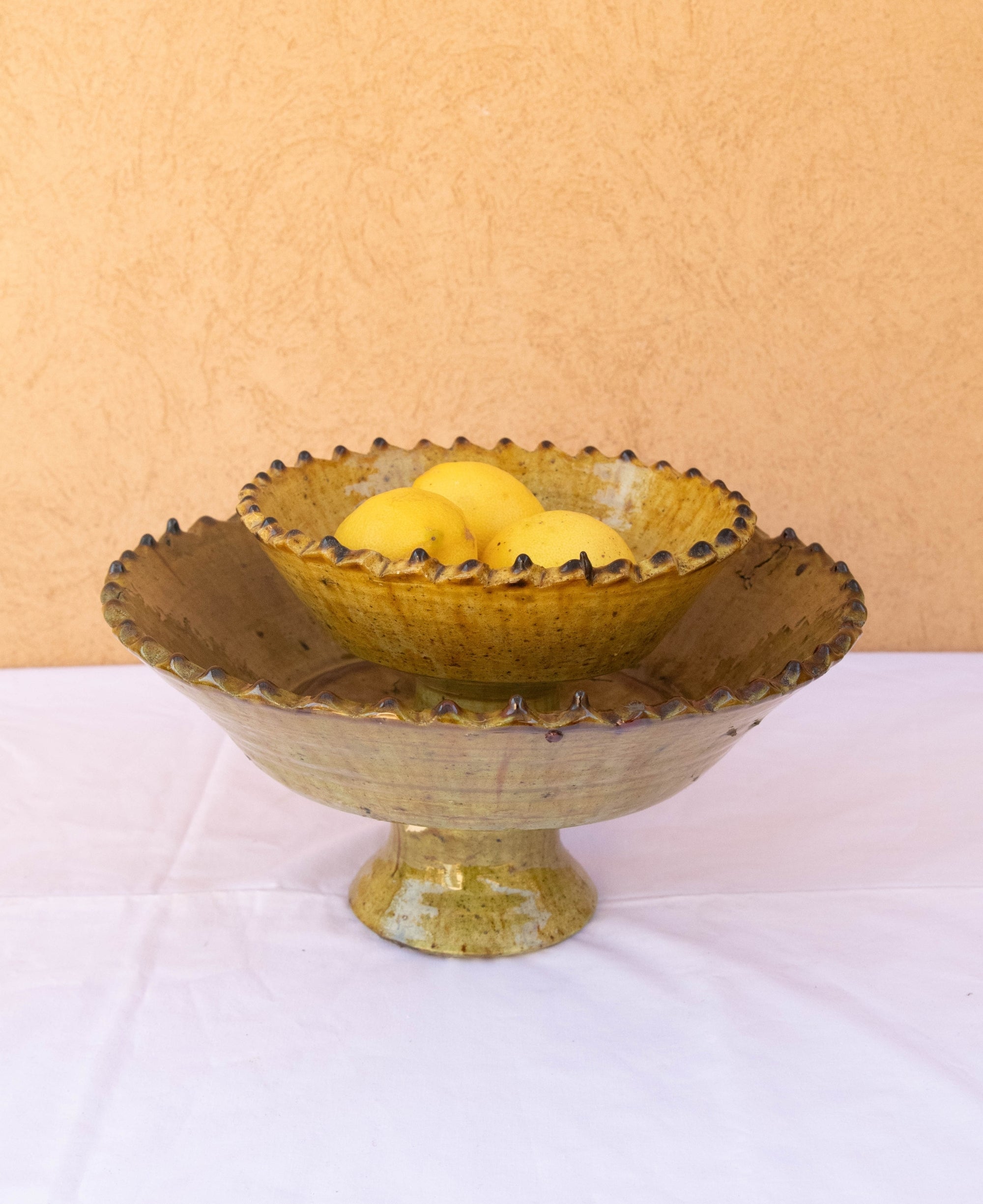 Tamegroute Ochre Pedestal Bowl – Handmade Moroccan Ceramic