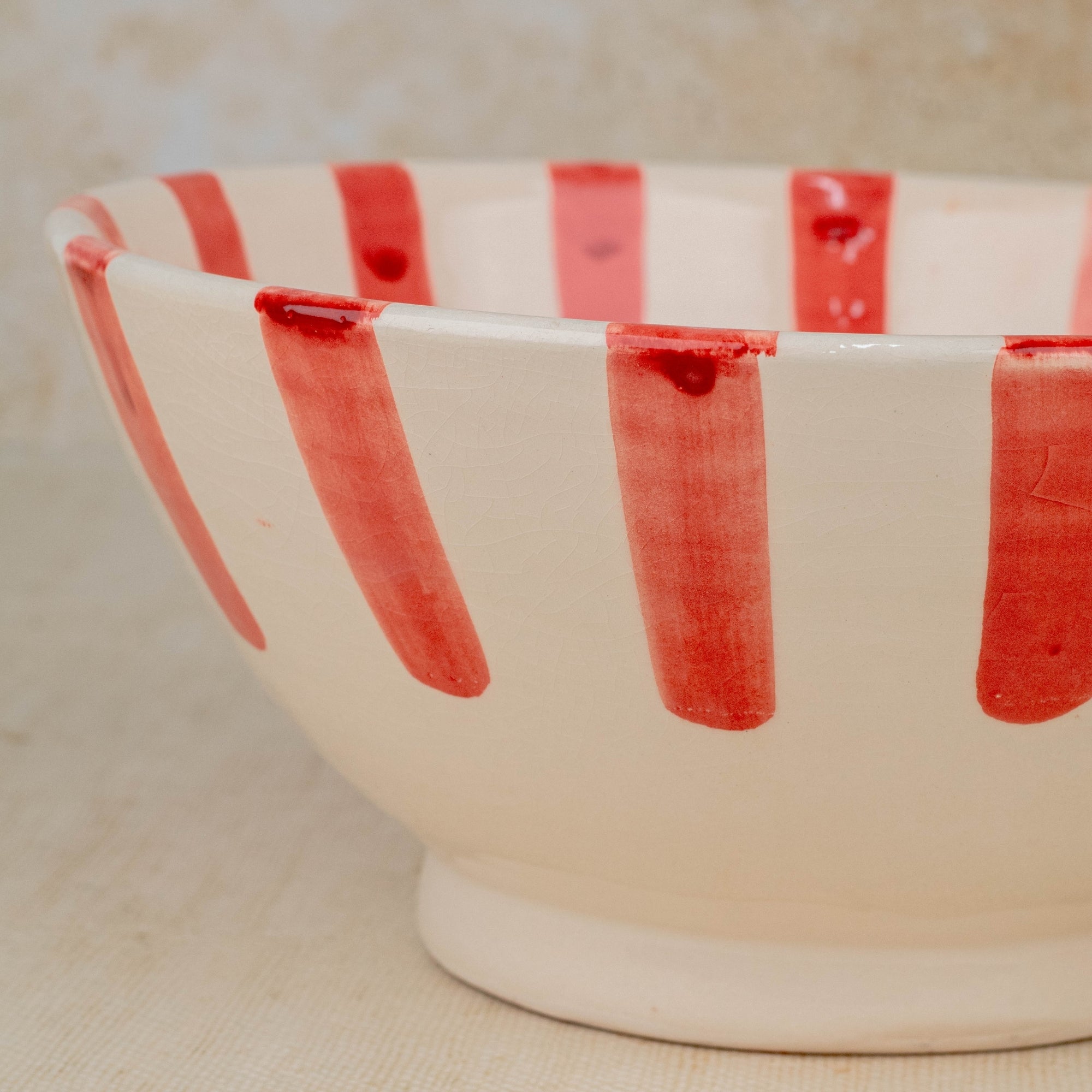 Handmade Moroccan Ceramic Bowl - Red Stripes