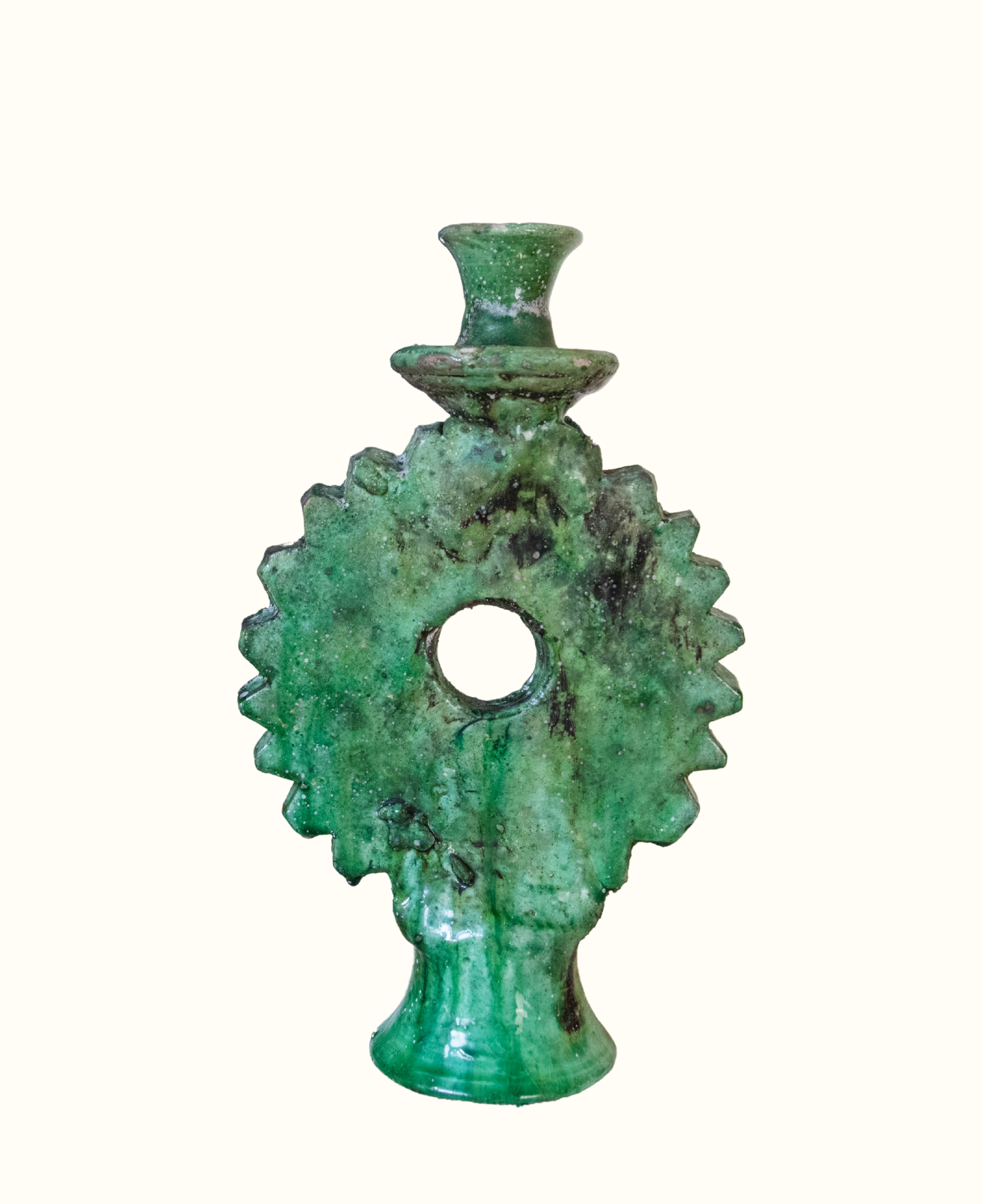 Vintage Tamegroute Shaded Green Candlestick Holder