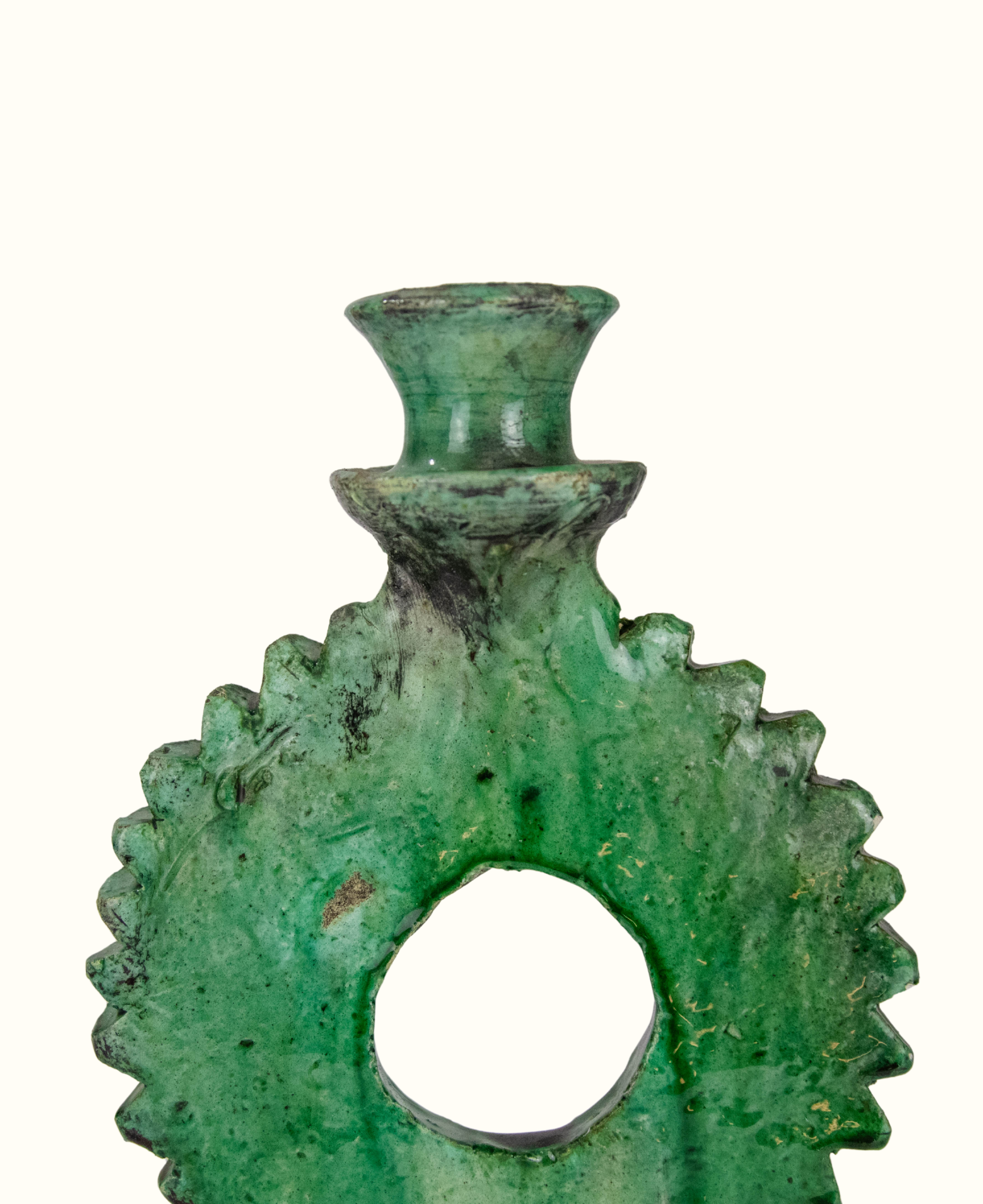 Vintage Tamegroute Shaded Green Candlestick Holder