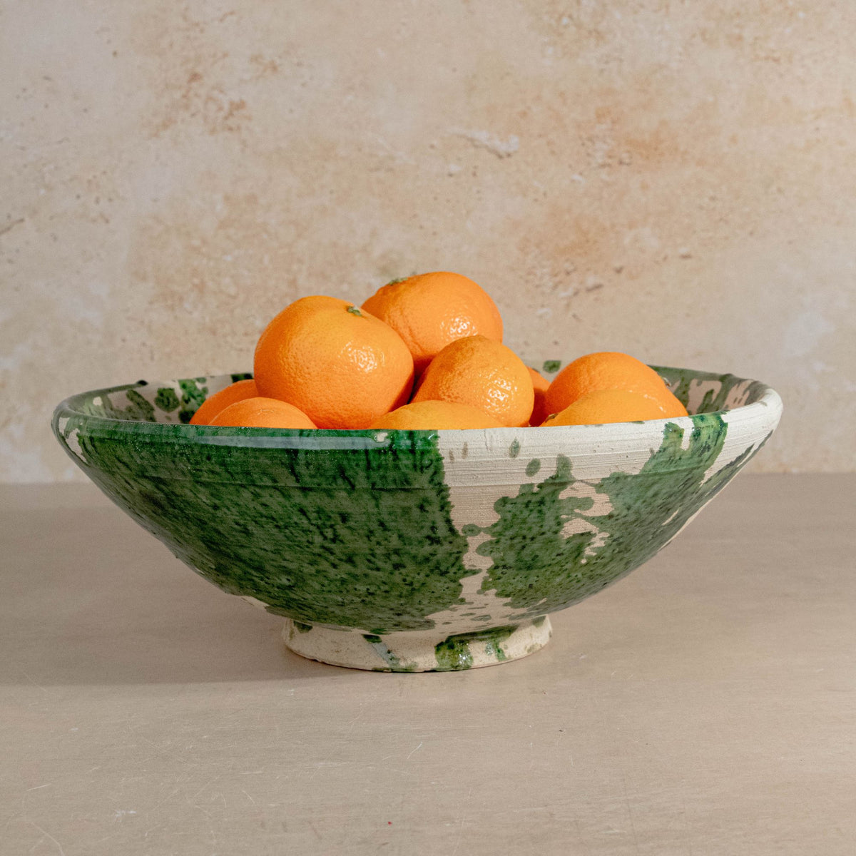 Handmade Tamegroute Bowl - Green (Half-Glazed Splatter)
