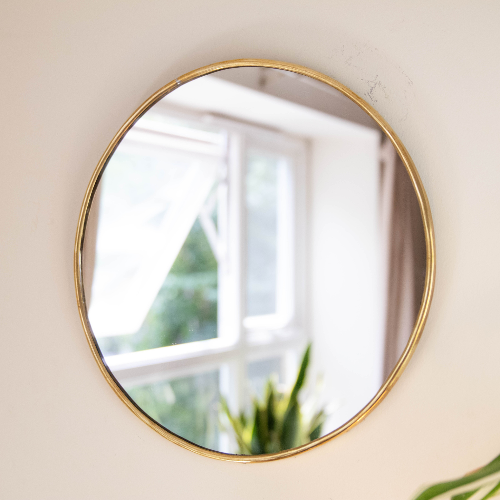 Moroccan Handcrafted Brass Mirror: Round