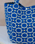 Moroccan Brocade Velvet and Gold Threads Tote Bag in Blue