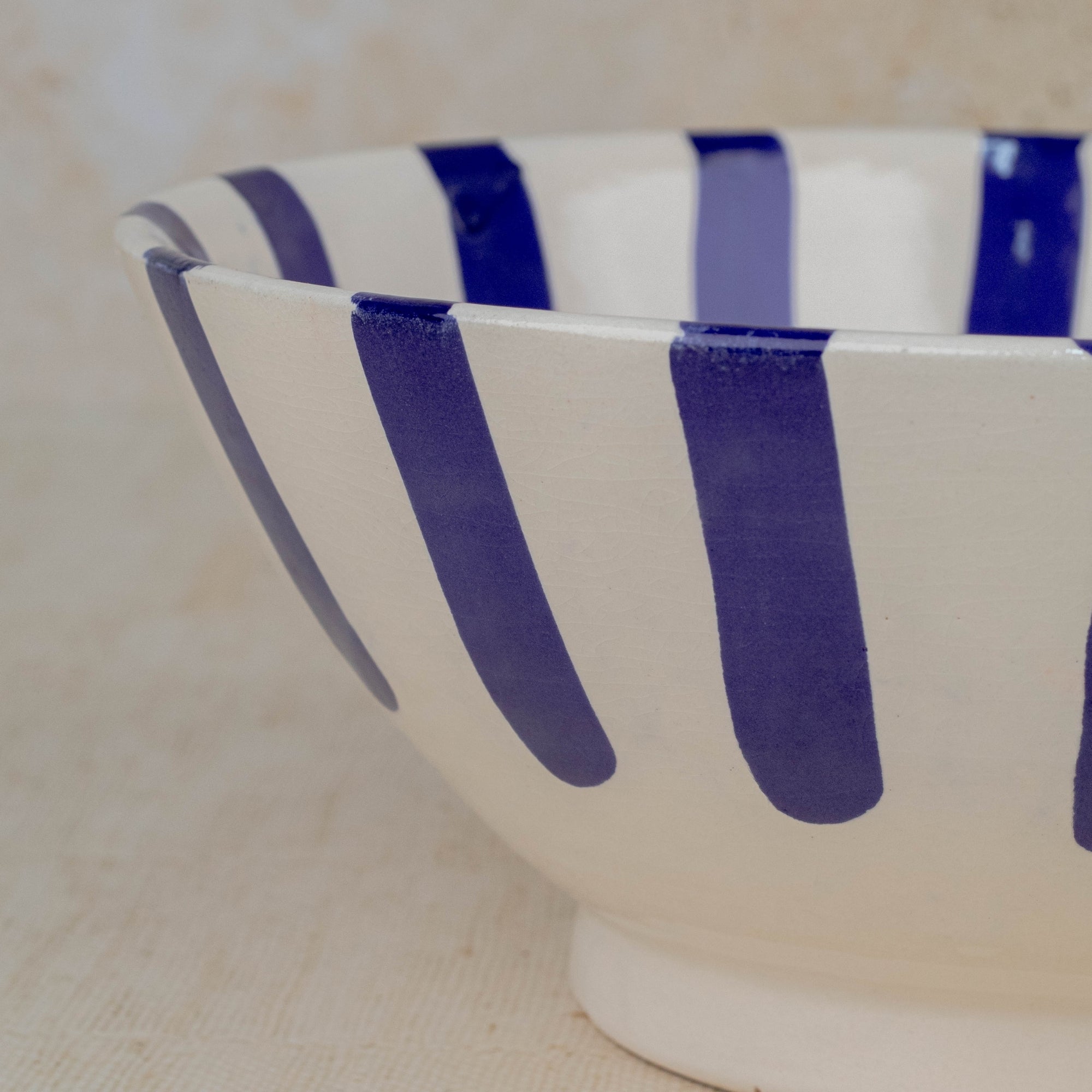 Handmade Moroccan Ceramic Bowl - Blue Stripes