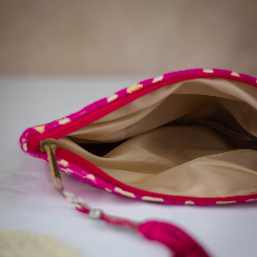 Tassel Clutch in Fuchsia - Sleek Party Purse with Zip