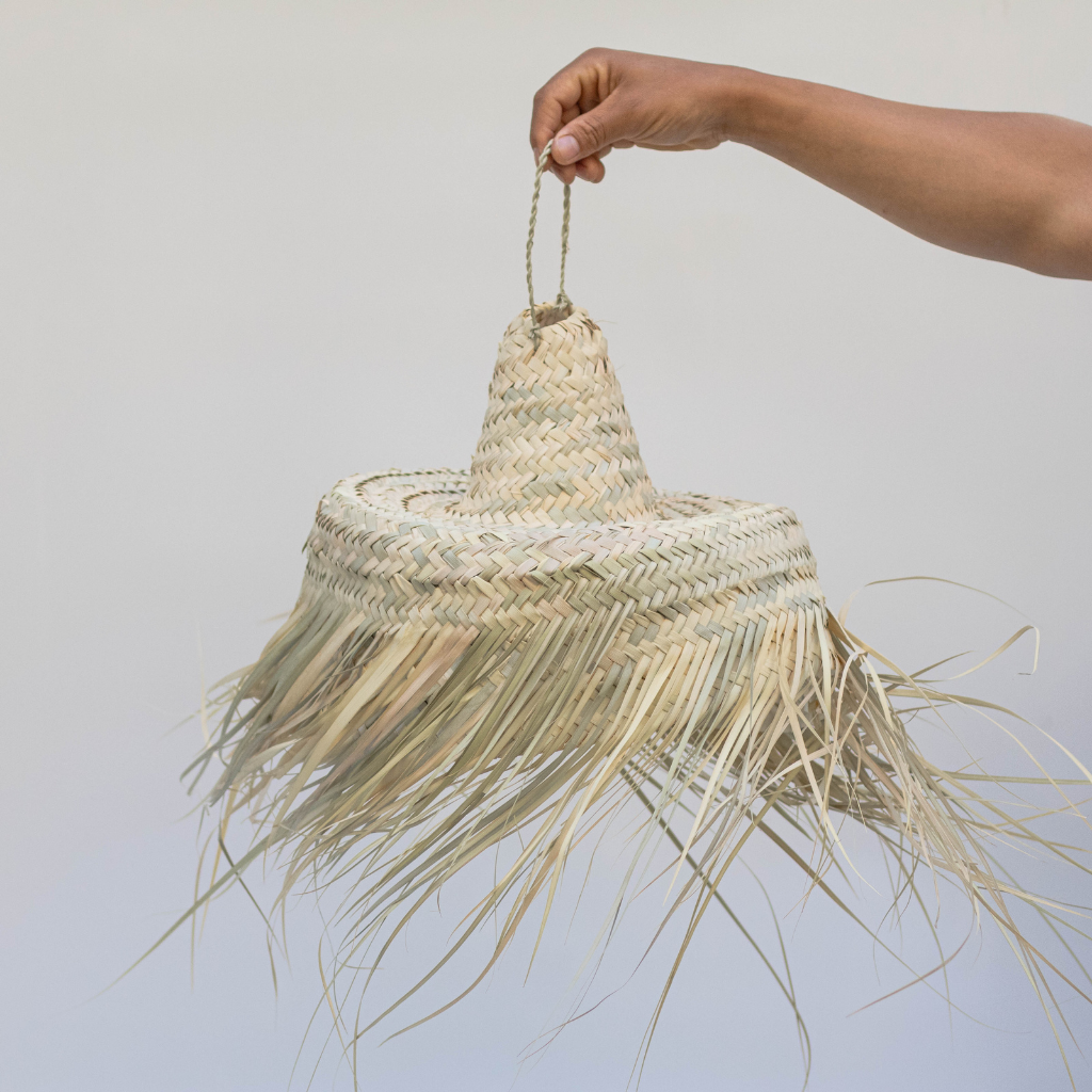 Moroccan Pendant Light with Natural Fiber Fringes