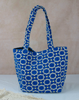 Moroccan Brocade Velvet and Gold Threads Tote Bag in Blue