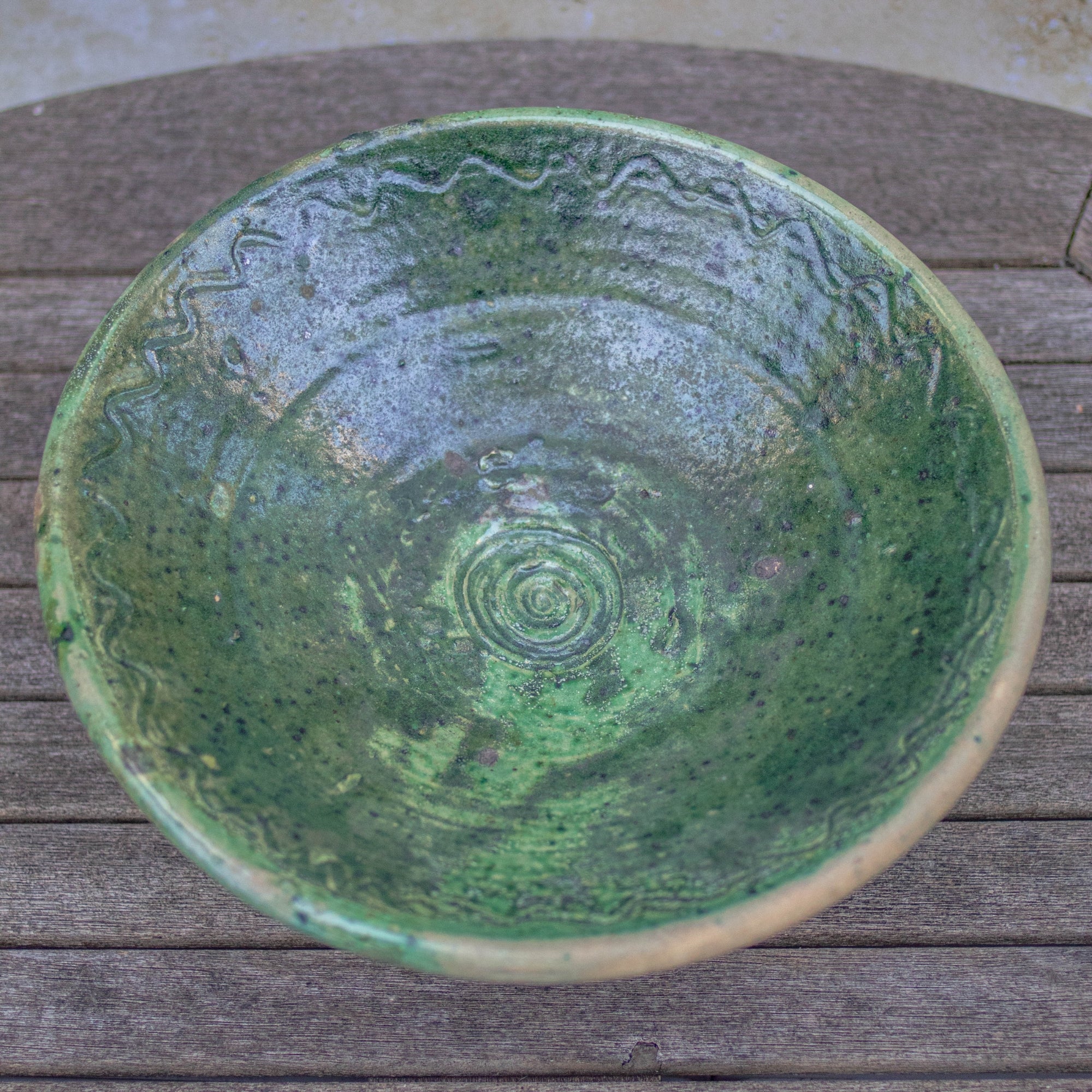 Handmade Tamegroute Sculptural Pedestal Bowl - Green
