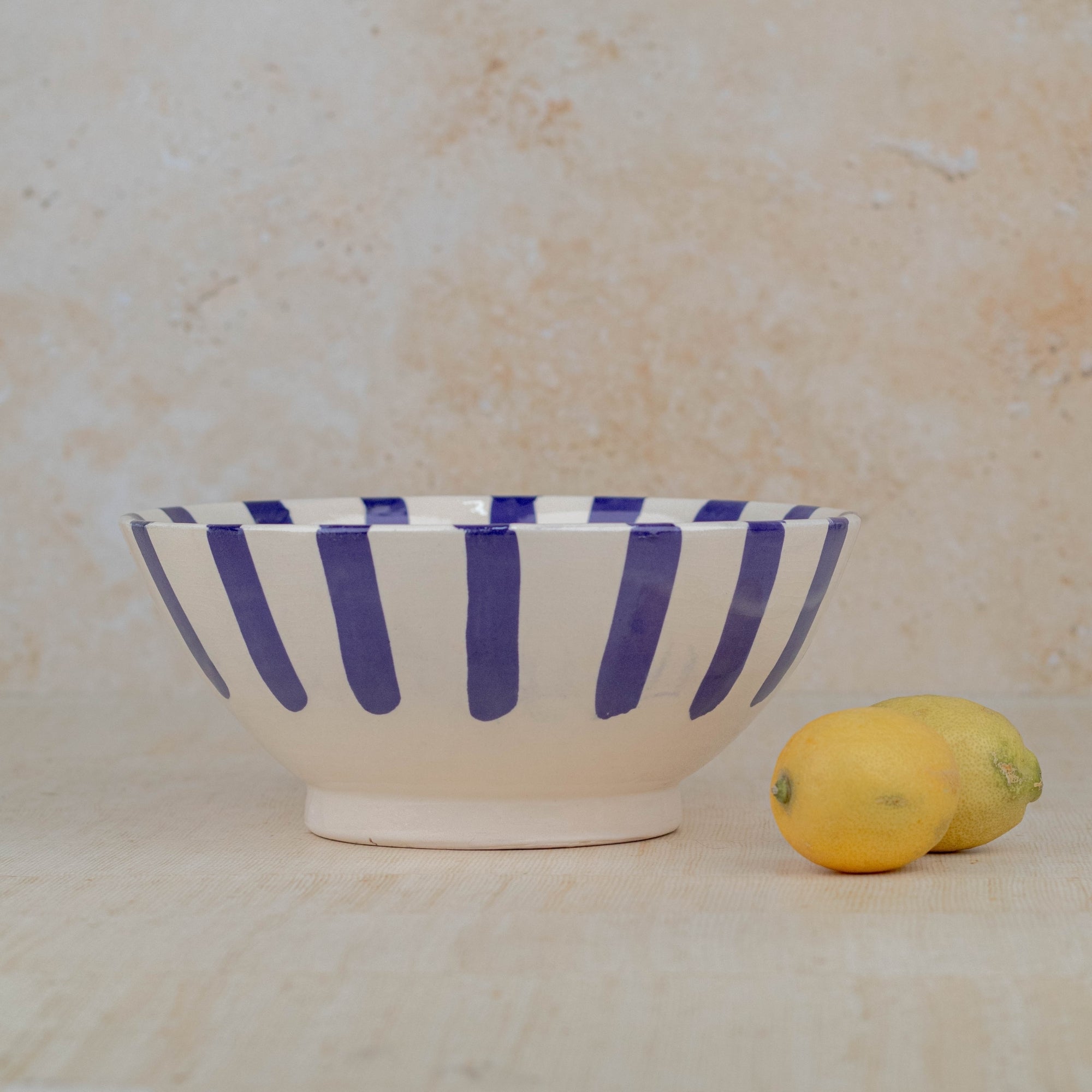 Handmade Moroccan Ceramic Bowl - Blue Stripes