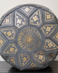 Moroccan Leather Floor Pouffe/Ottoman: Grey & Gold