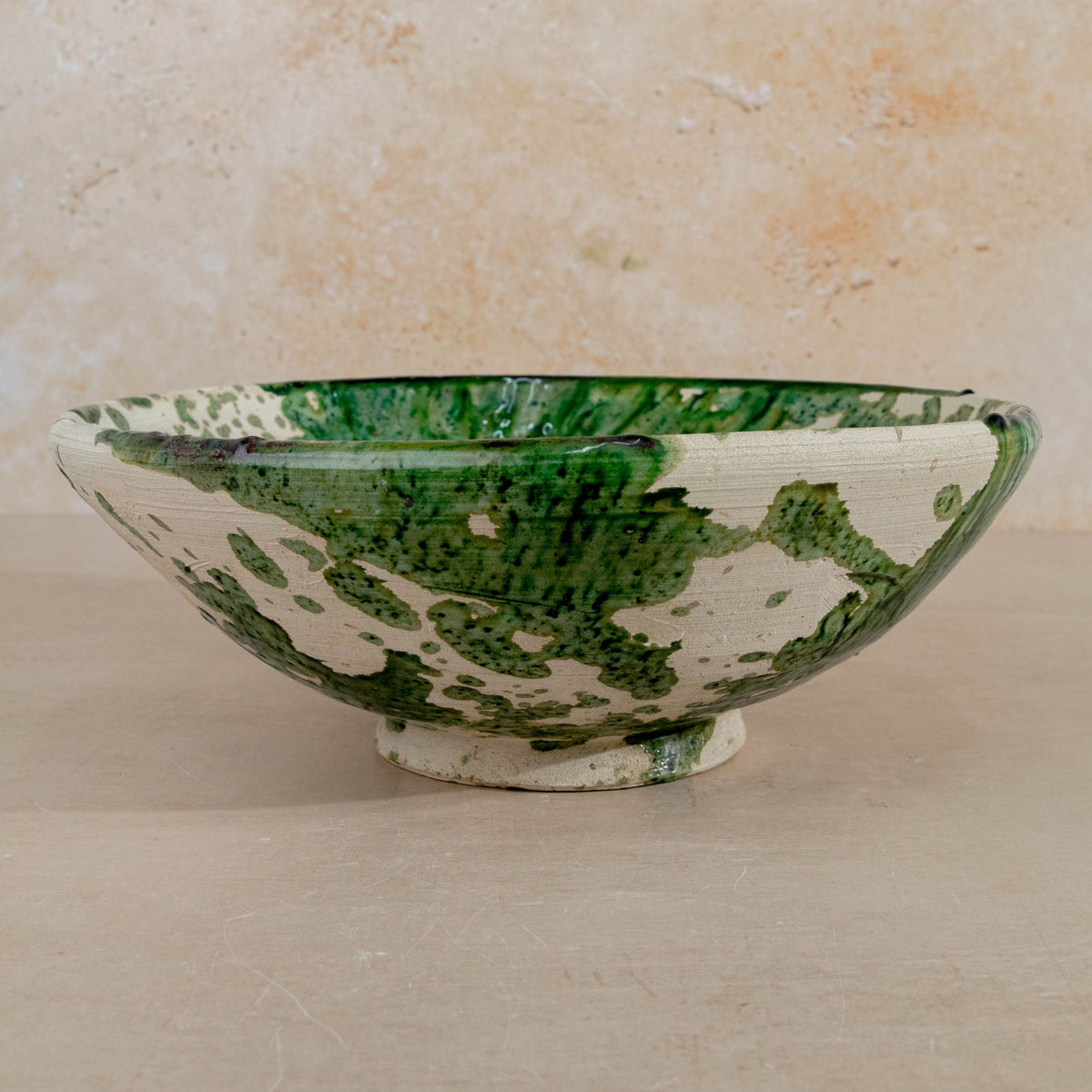 Handmade Tamegroute Bowl - Green (Half-Glazed Splatter)