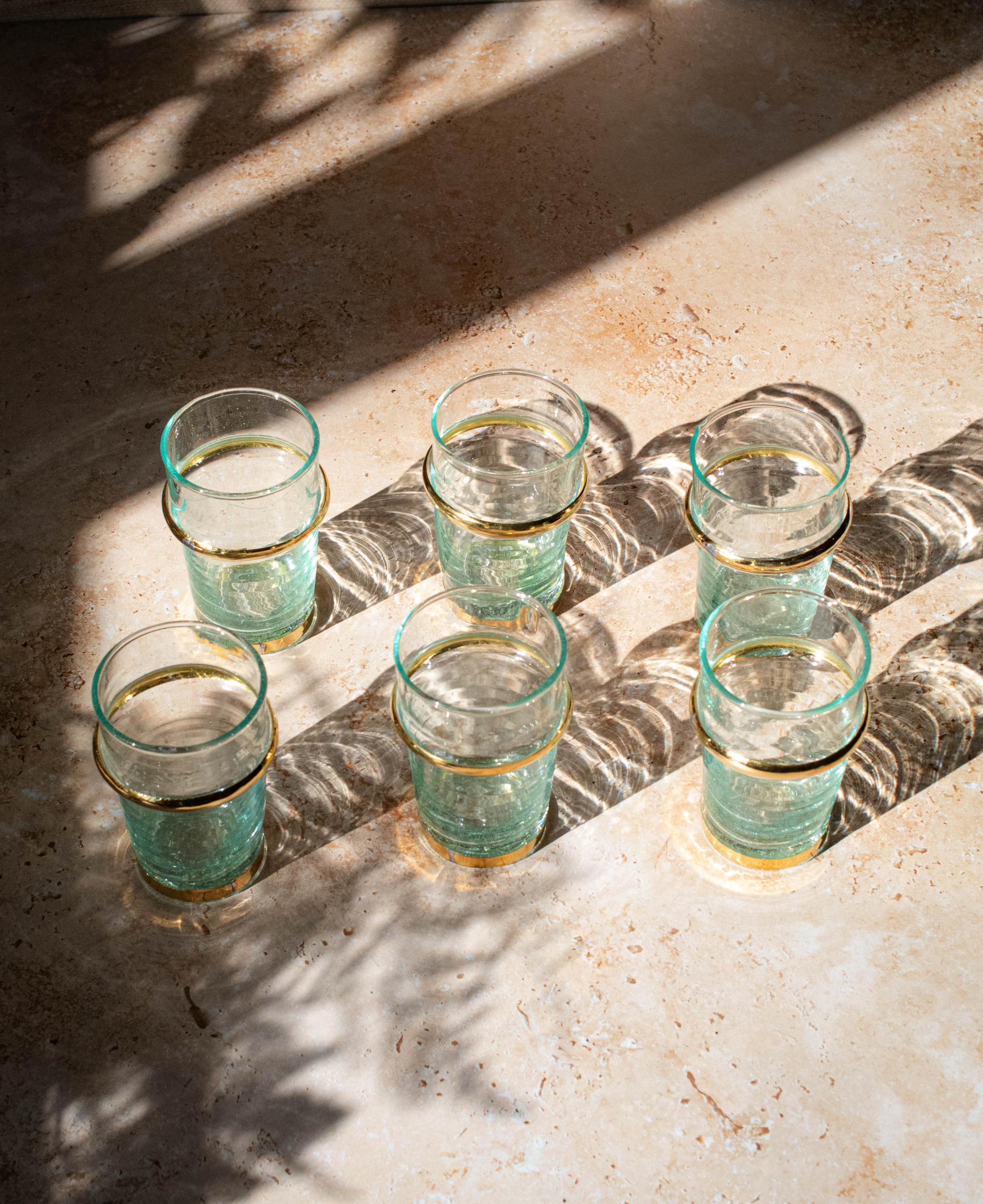 Recycled Moroccan Beldi Clear Tea Glasses Set