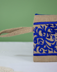 Moroccan Hand-Embroidered Hessian Clutch, Blue