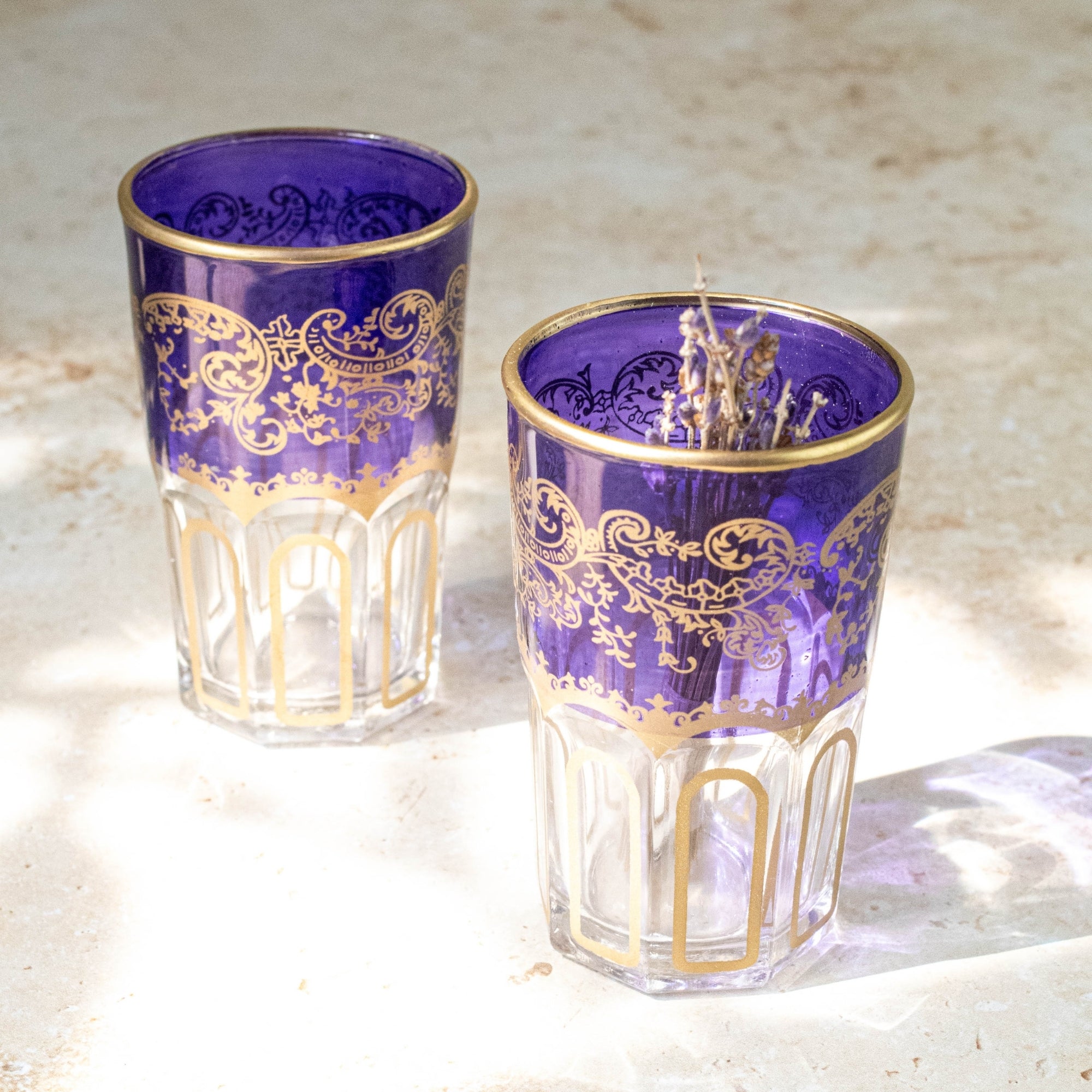 Moroccan Tea Glasses – Violet Purple & Gold Set of 6