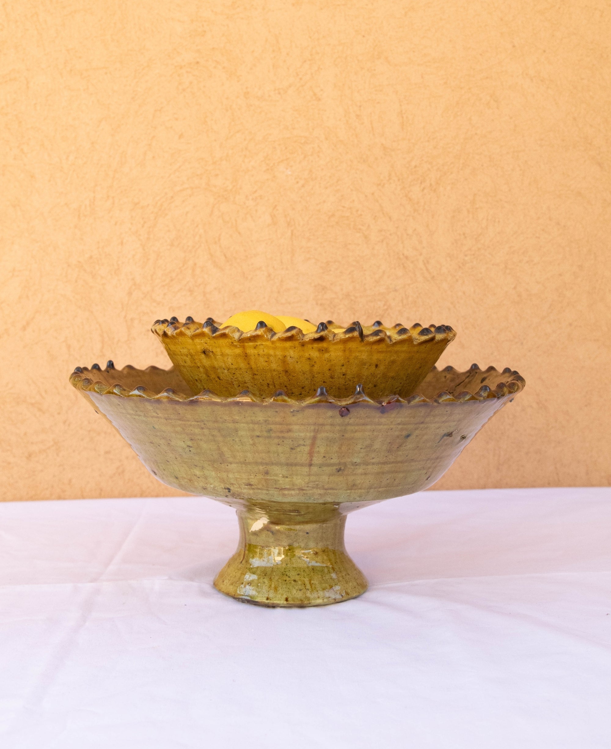 Tamegroute Ochre Pedestal Bowl – Handmade Moroccan Ceramic