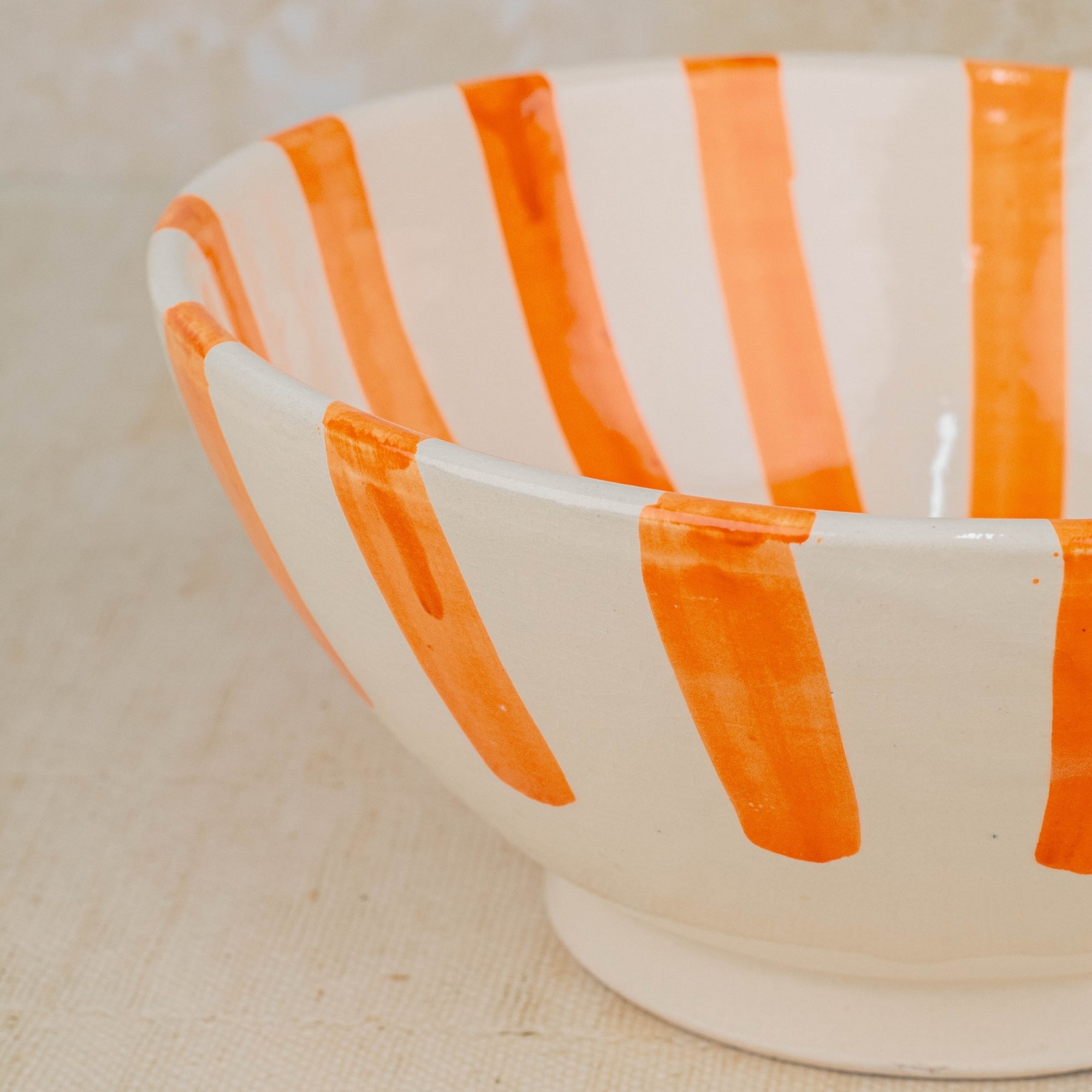 Handmade Moroccan Ceramic Bowl - Orange Stripes