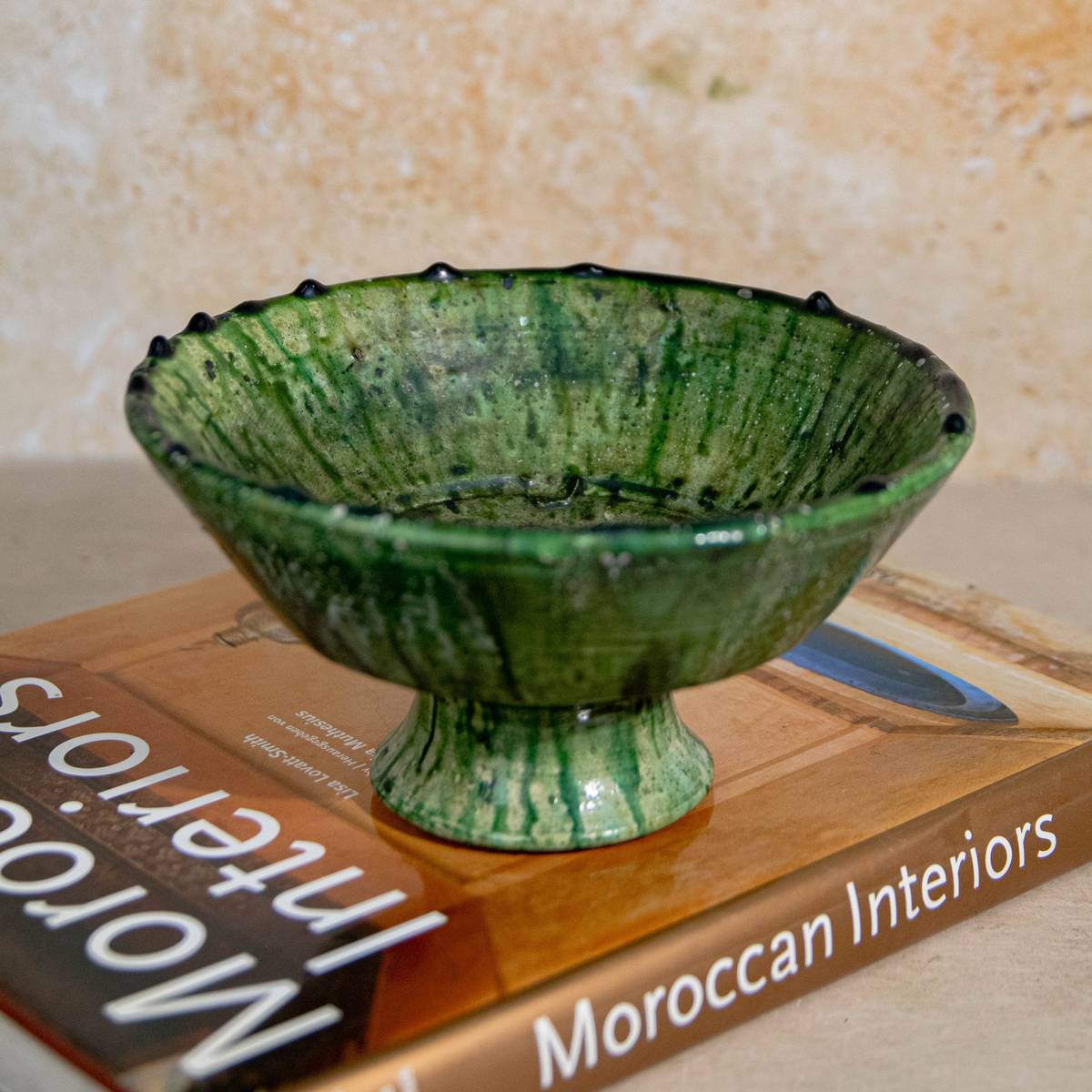 Handmade Tamegroute Green Pedestal Bowl – Scalloped Rim