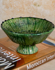 Handmade Tamegroute Green Pedestal Bowl – Scalloped Rim