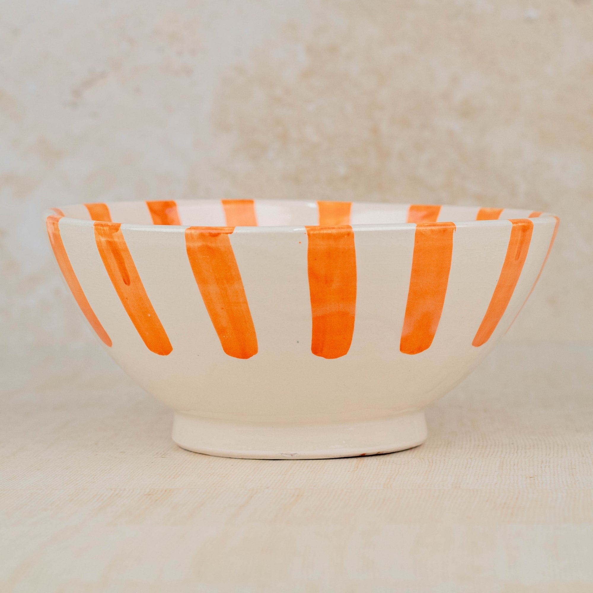 Handmade Moroccan Ceramic Bowl - Orange Stripes
