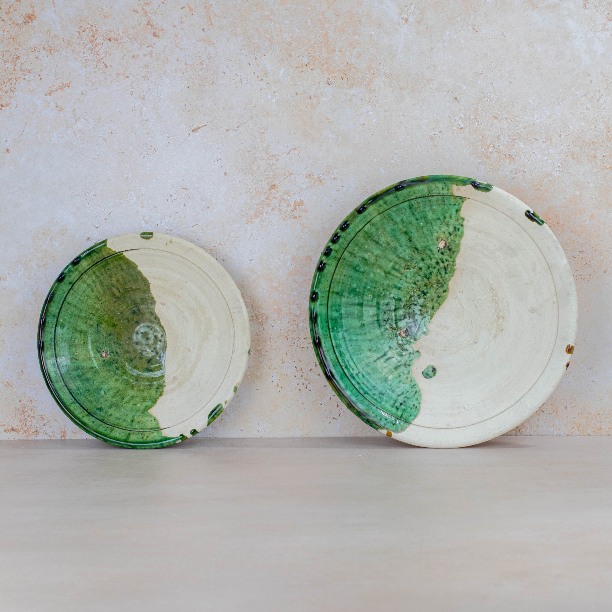 Handmade Tamegroute Half-Glazed Plate - Green