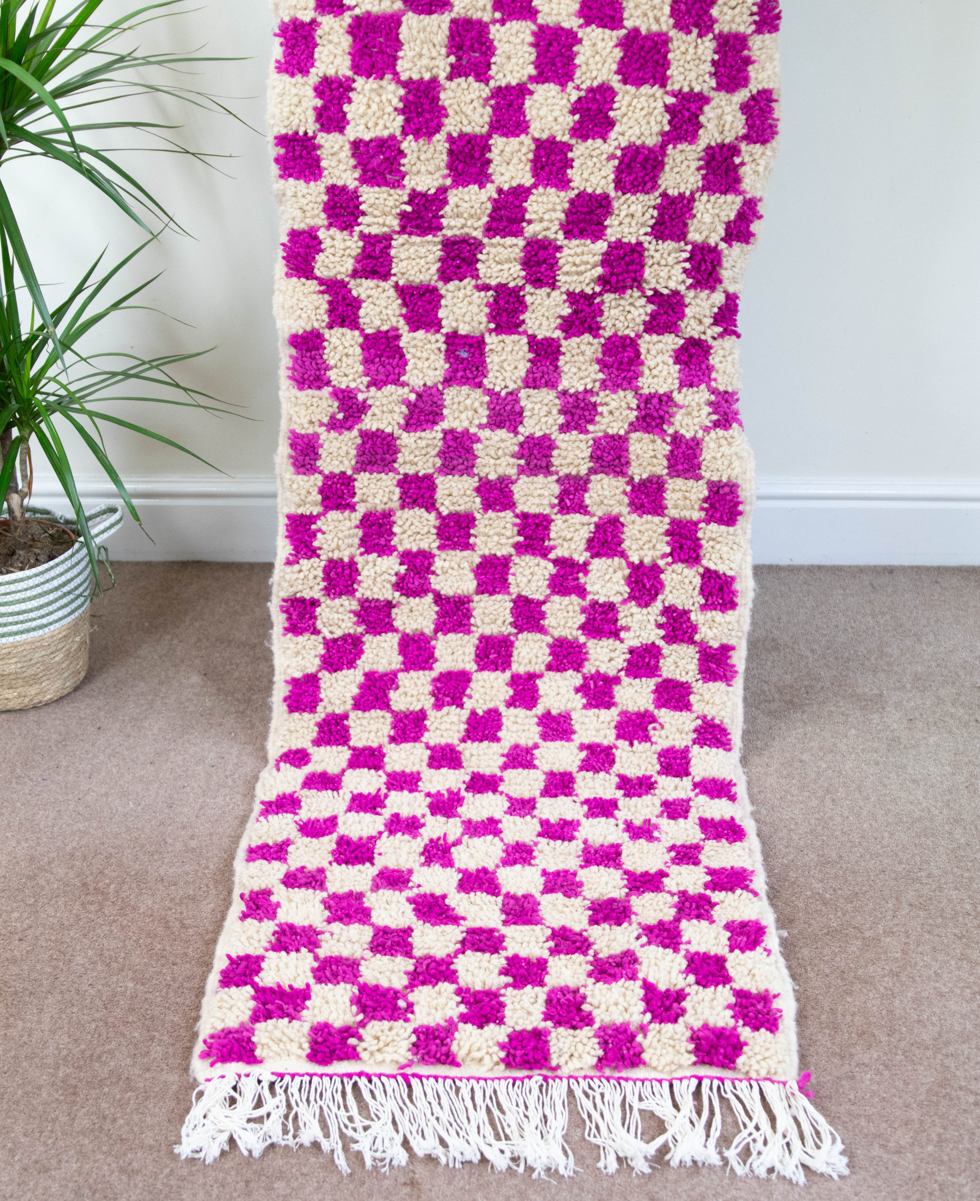 Moroccan Handmade Checkerboard Rug Runner - Checkered Rug Runners 238cm x 57cm (Dally)