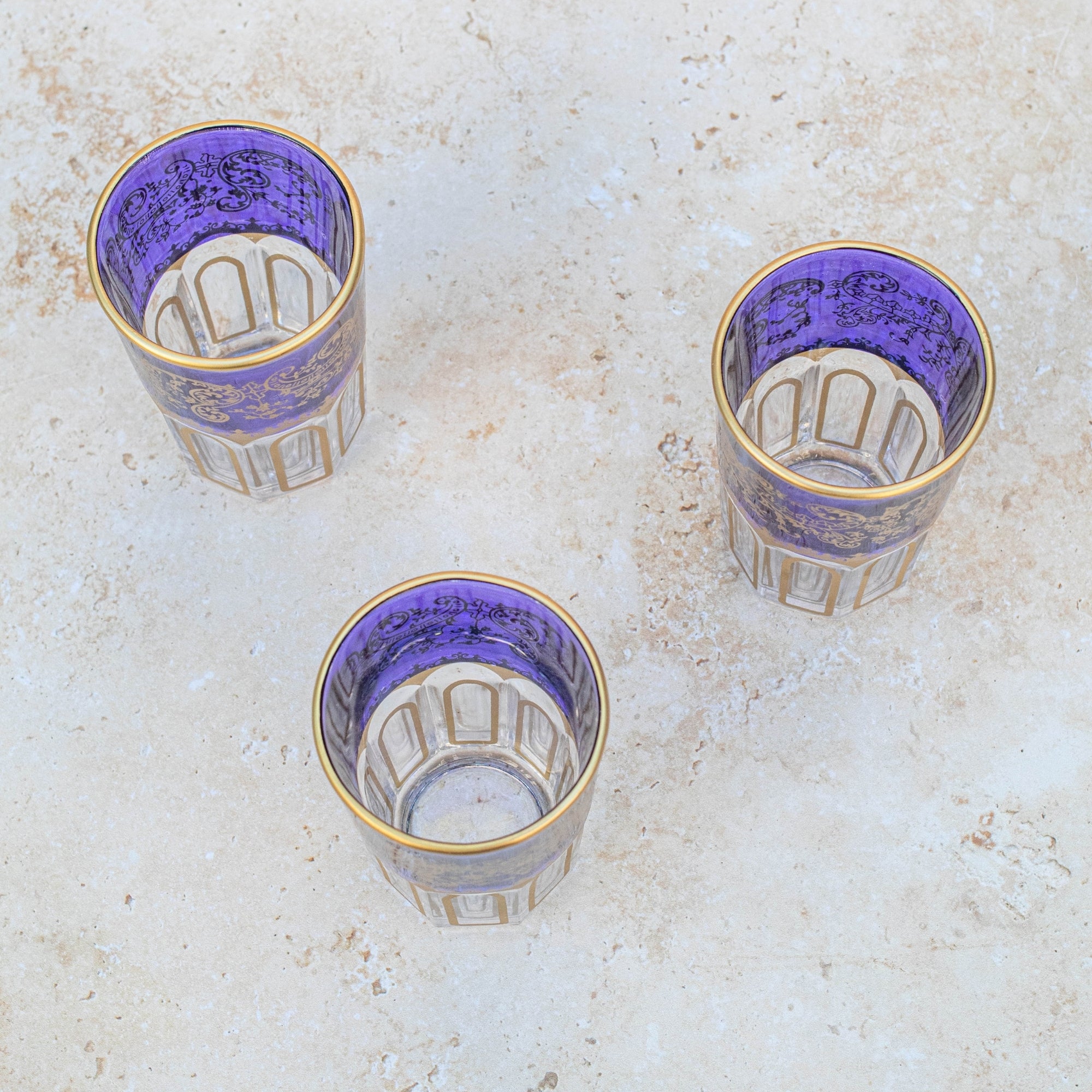 Moroccan Tea Glasses – Violet Purple & Gold Set of 6