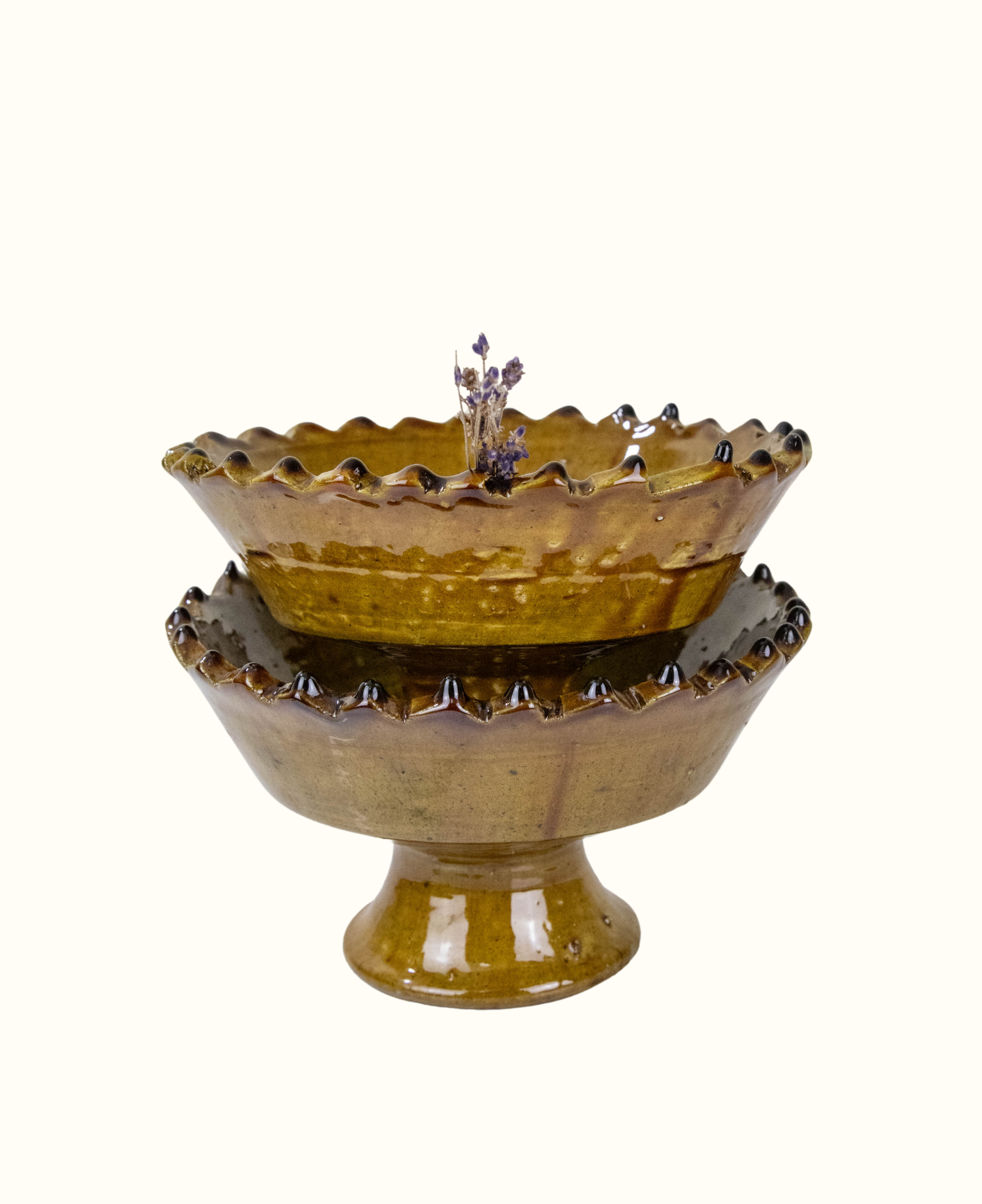 Moroccan Tamegroute Green Glazed Pedestal Bowl – 20cm