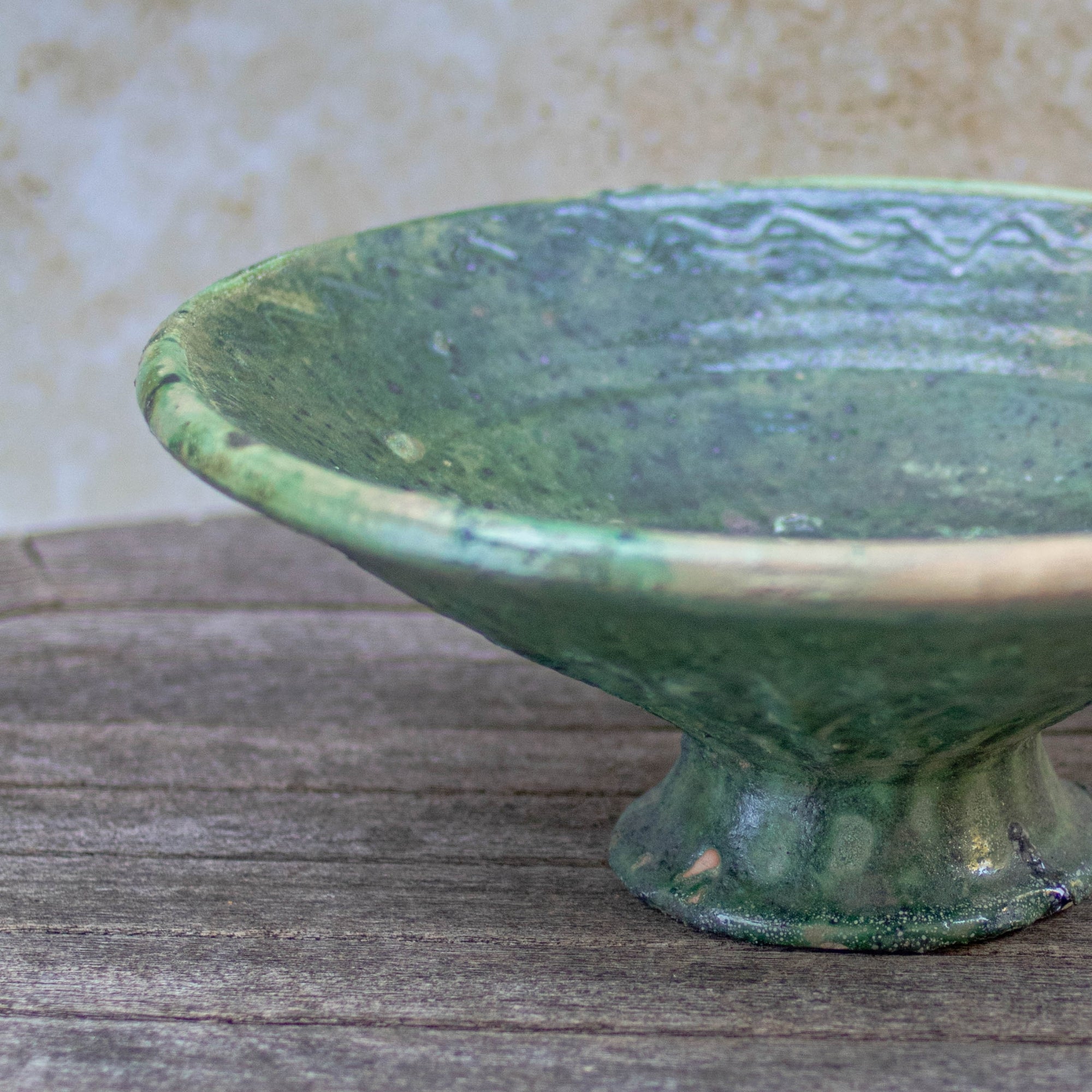Handmade Tamegroute Sculptural Pedestal Bowl - Green
