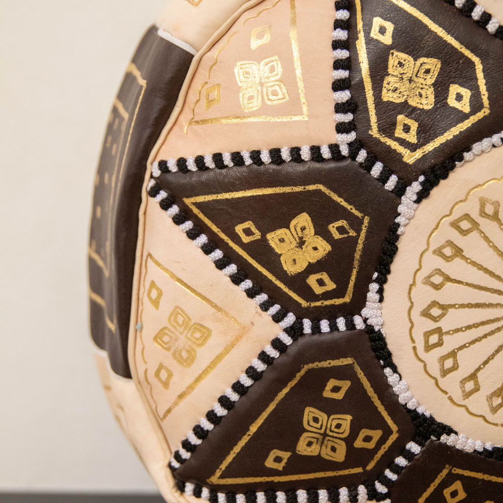 Moroccan Leather Floor Pouffe/Ottoman: Chocolate & Gold