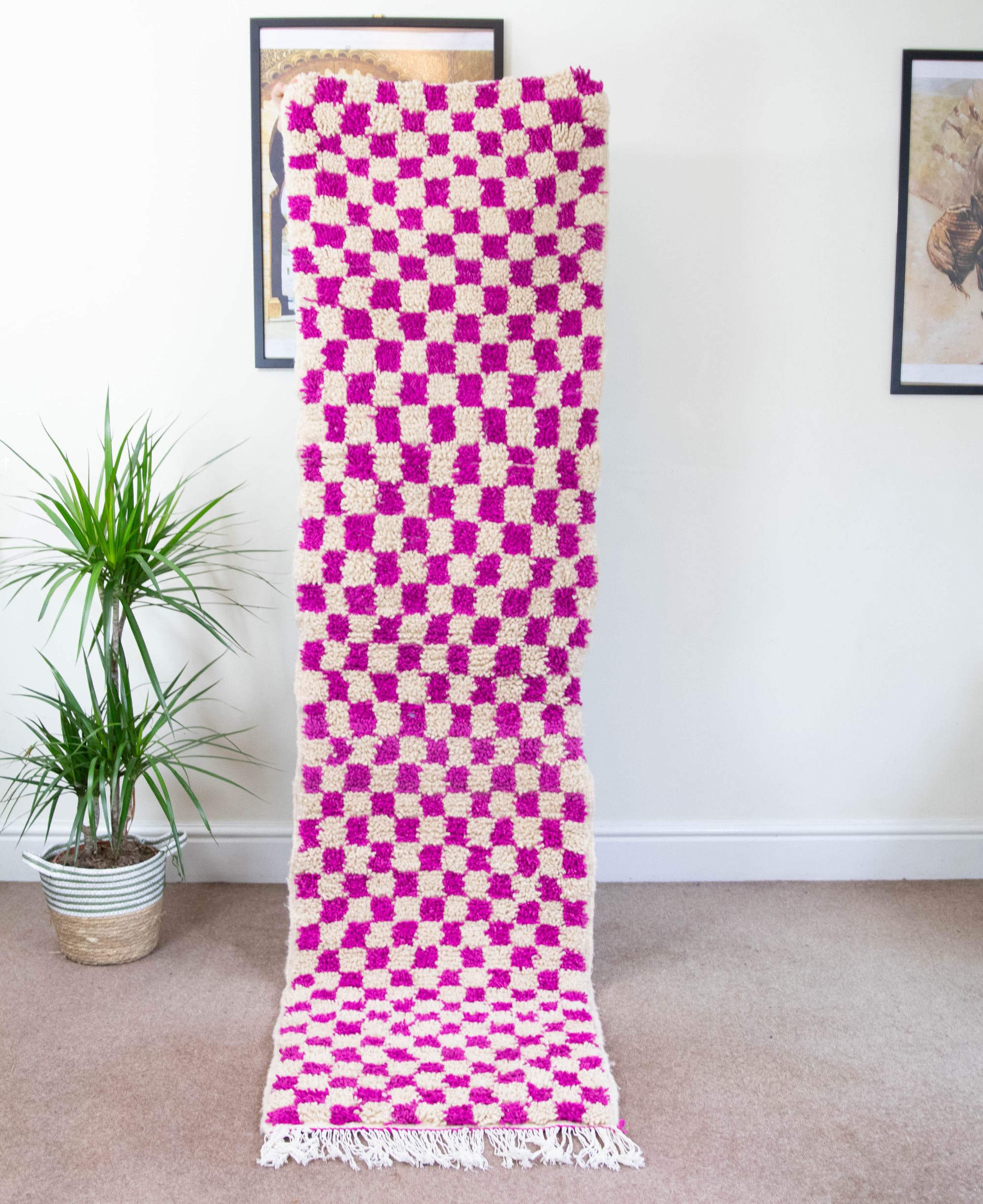 Moroccan Handmade Checkerboard Rug Runner - Checkered Rug Runners 238cm x 57cm (Dally)