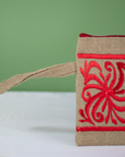 Moroccan Hand-Embroidered Hessian Clutch, Red